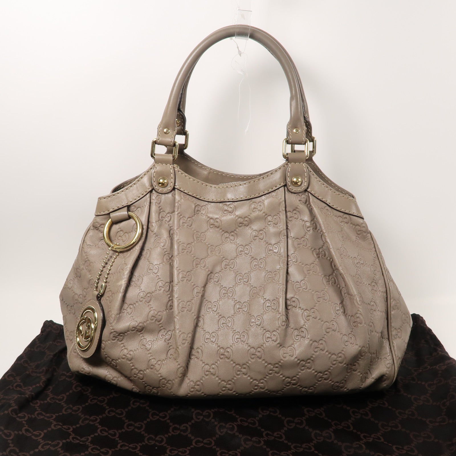 GUCCI 牛皮皮革Sukey Tote Handbag銀扣手挽袋灰色