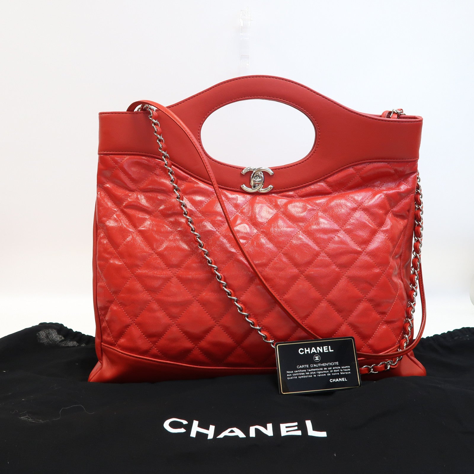 CHANEL 【激減優惠】菱格牛皮皮革Chanel 31銀扣手挽肩背兩用袋紅色