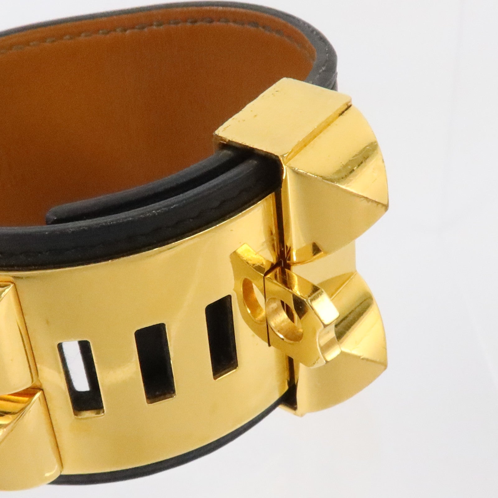 HERMES Swift皮革/金屬Collier De Chien Bracelet金扣手鏈Black