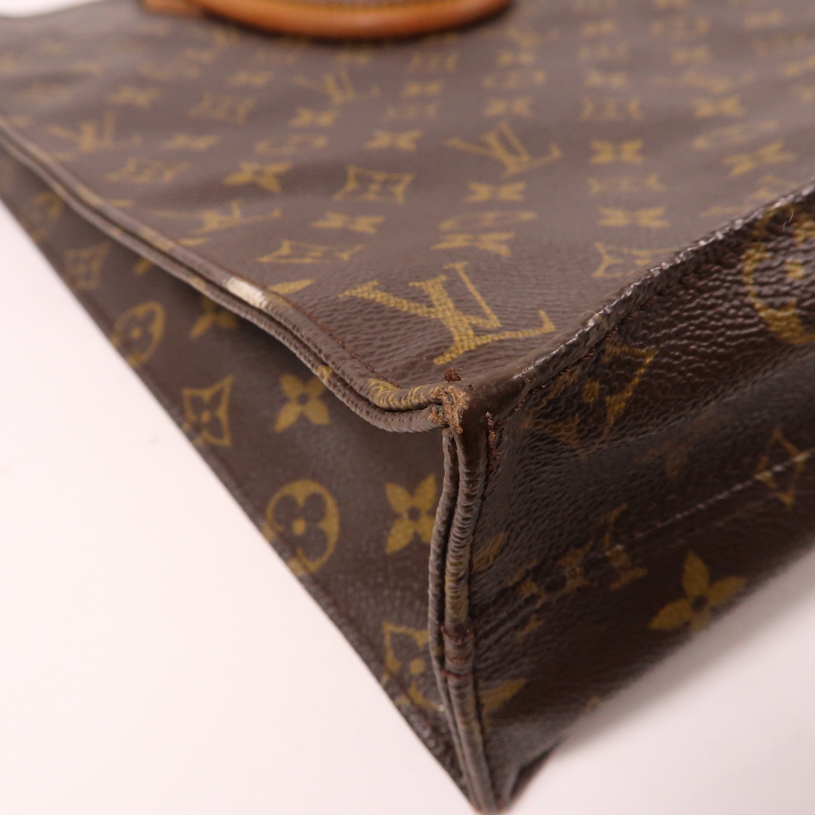 LOUIS VUITTON Monogram Sac Plat金扣手挽袋啡色