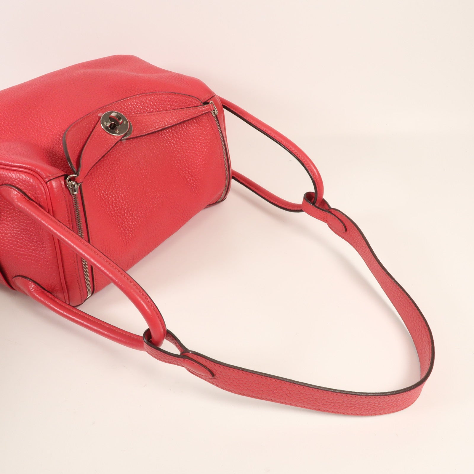 HERMES Clemence皮革Lindy 26銀扣手挽肩背兩用袋 Rose Extreme