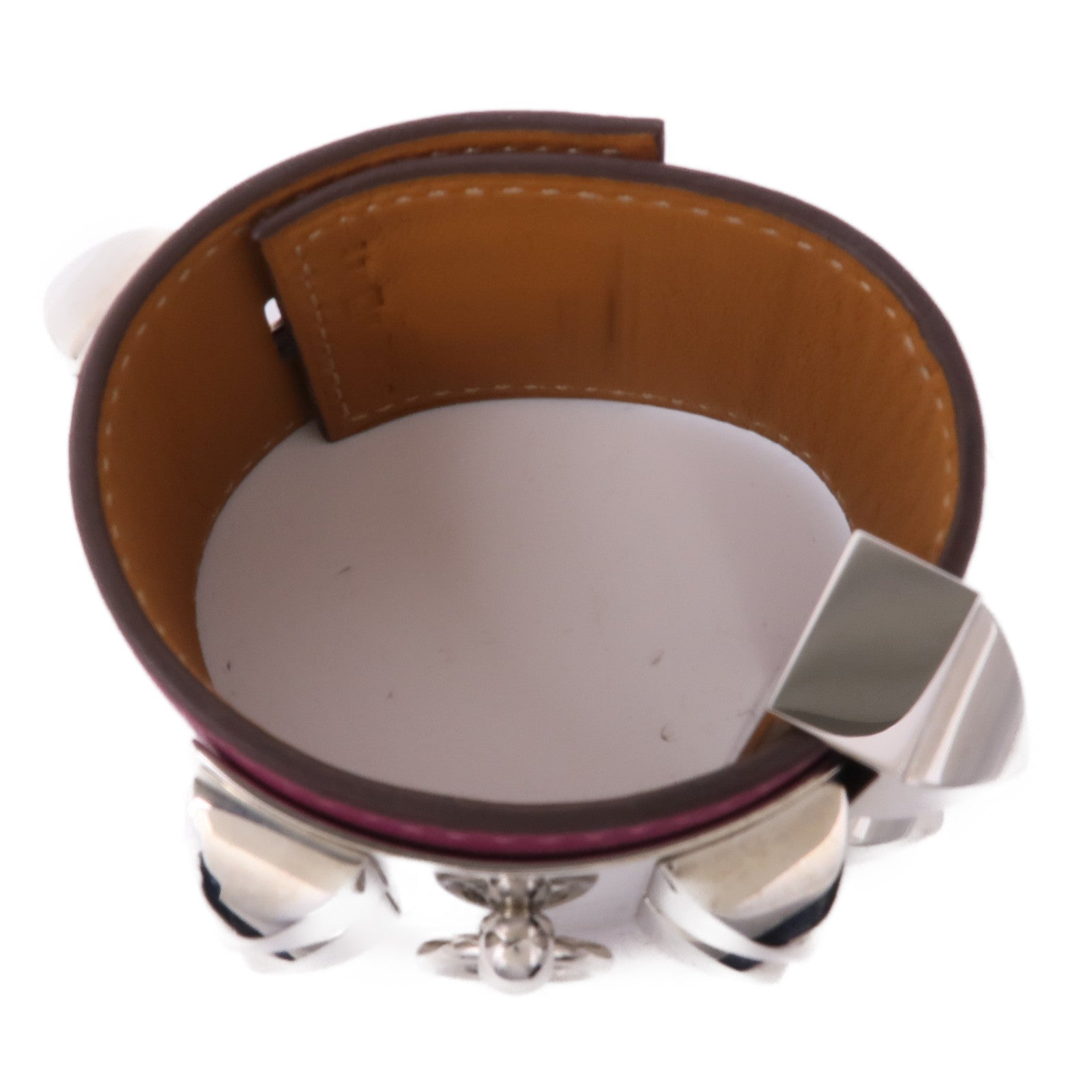 HERMES Swift皮革Collier de Chien銀扣手鐲Cyclamen
