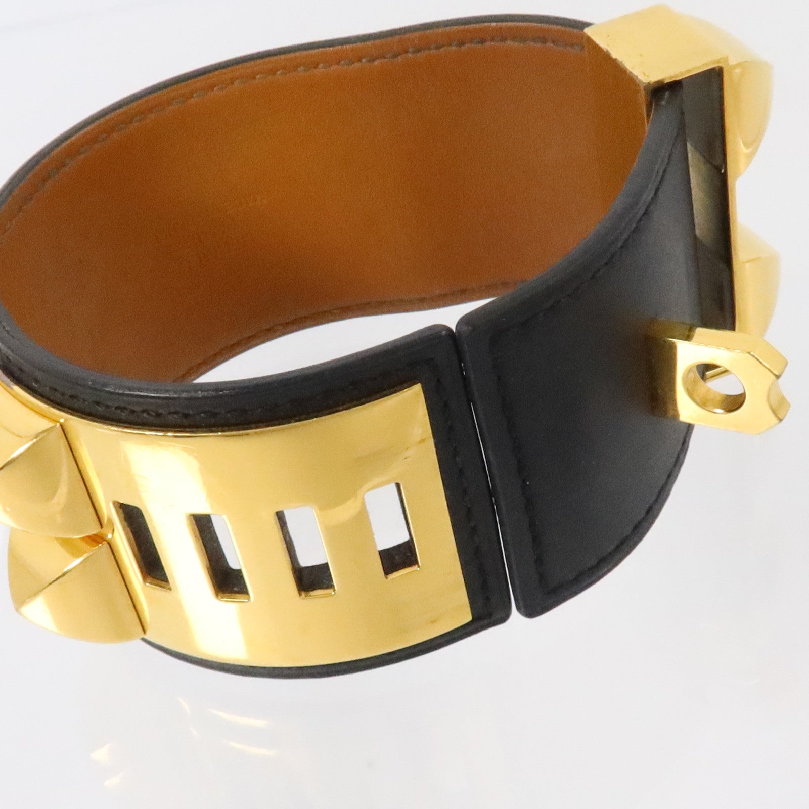 HERMES Swift皮革/金屬Collier De Chien Bracelet金扣手鏈Black