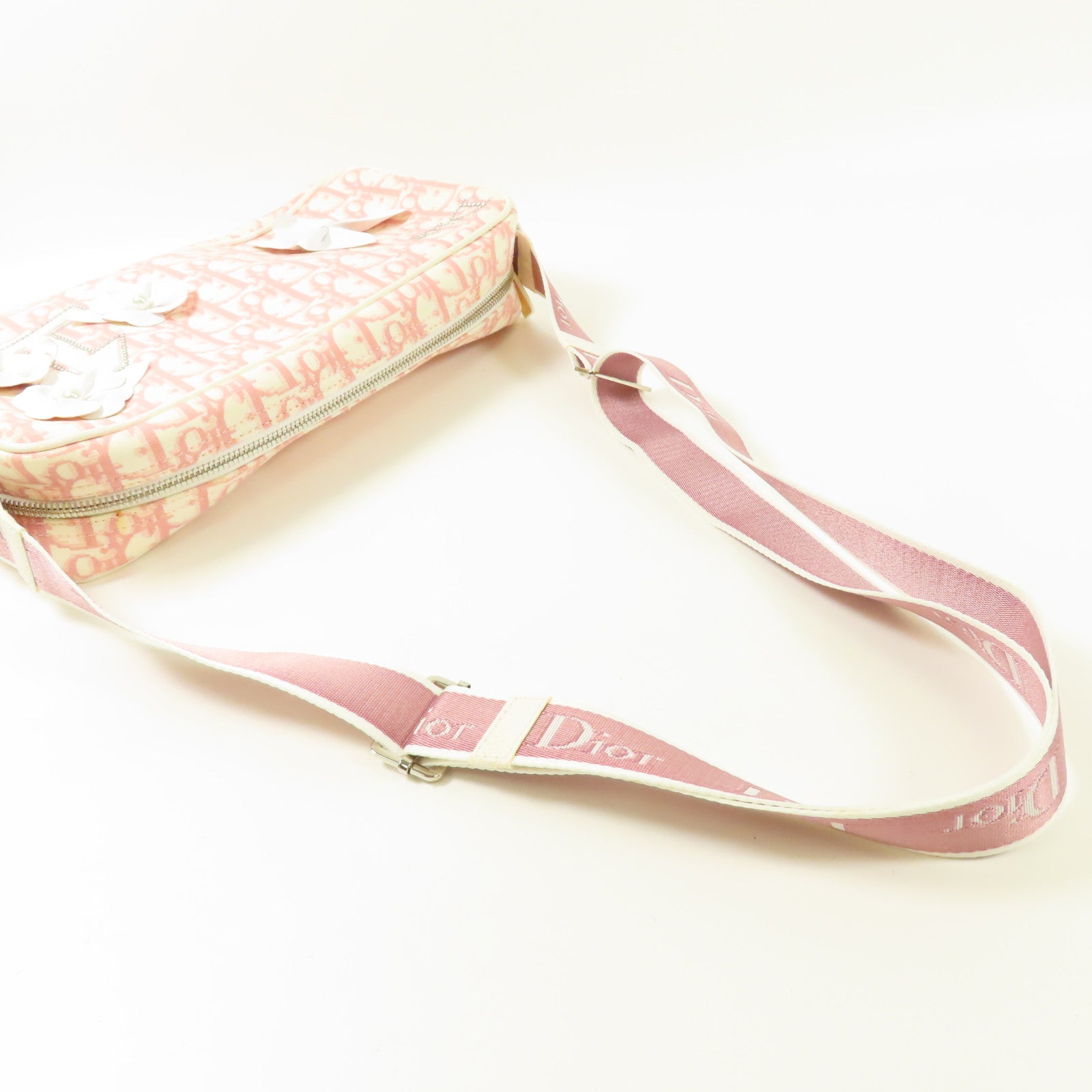 Dior 帆布Trotter Canvas Flower銀扣肩背袋
