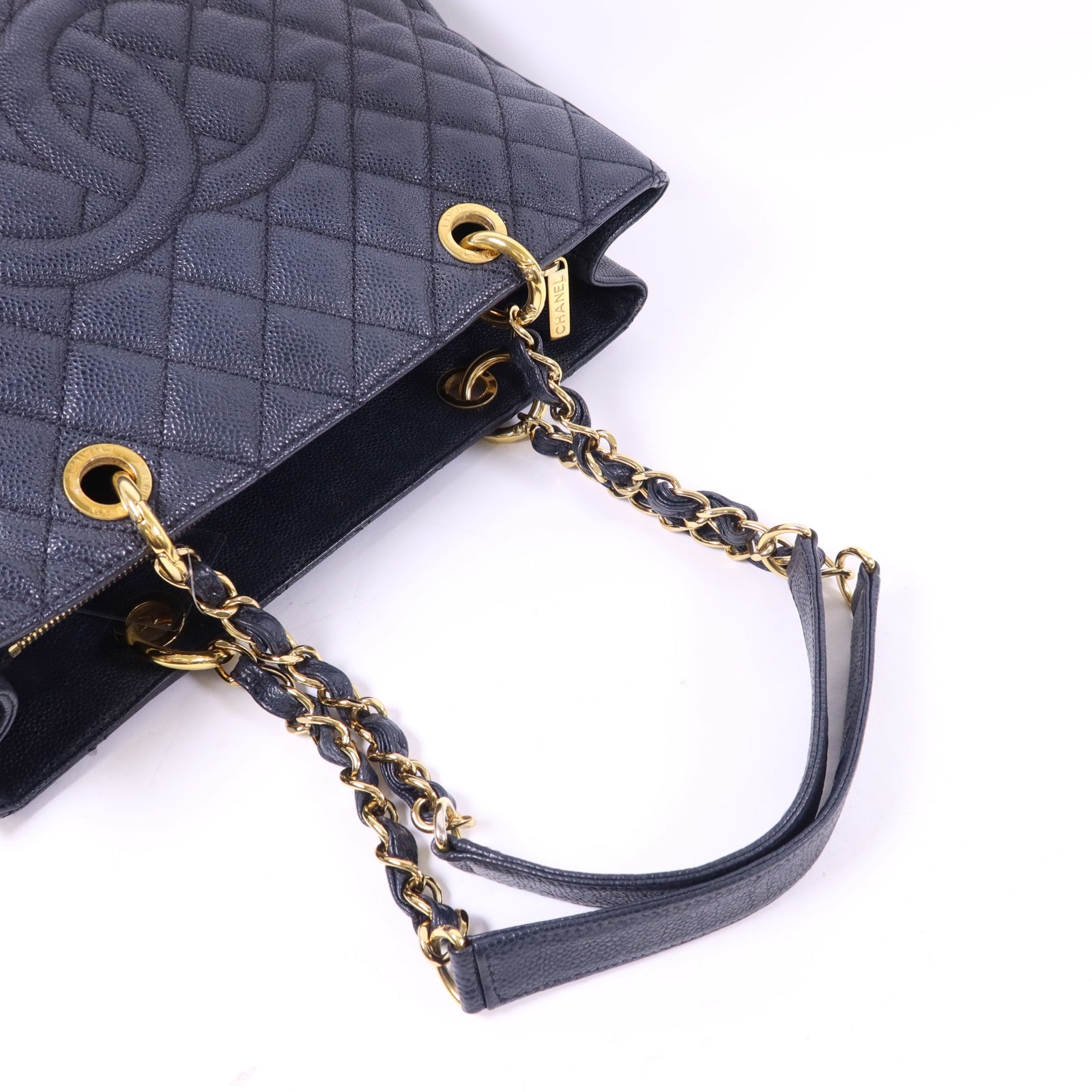 CHANEL 牛皮皮革GST Grand Shopping Tote Bag金扣鏈帶肩背袋