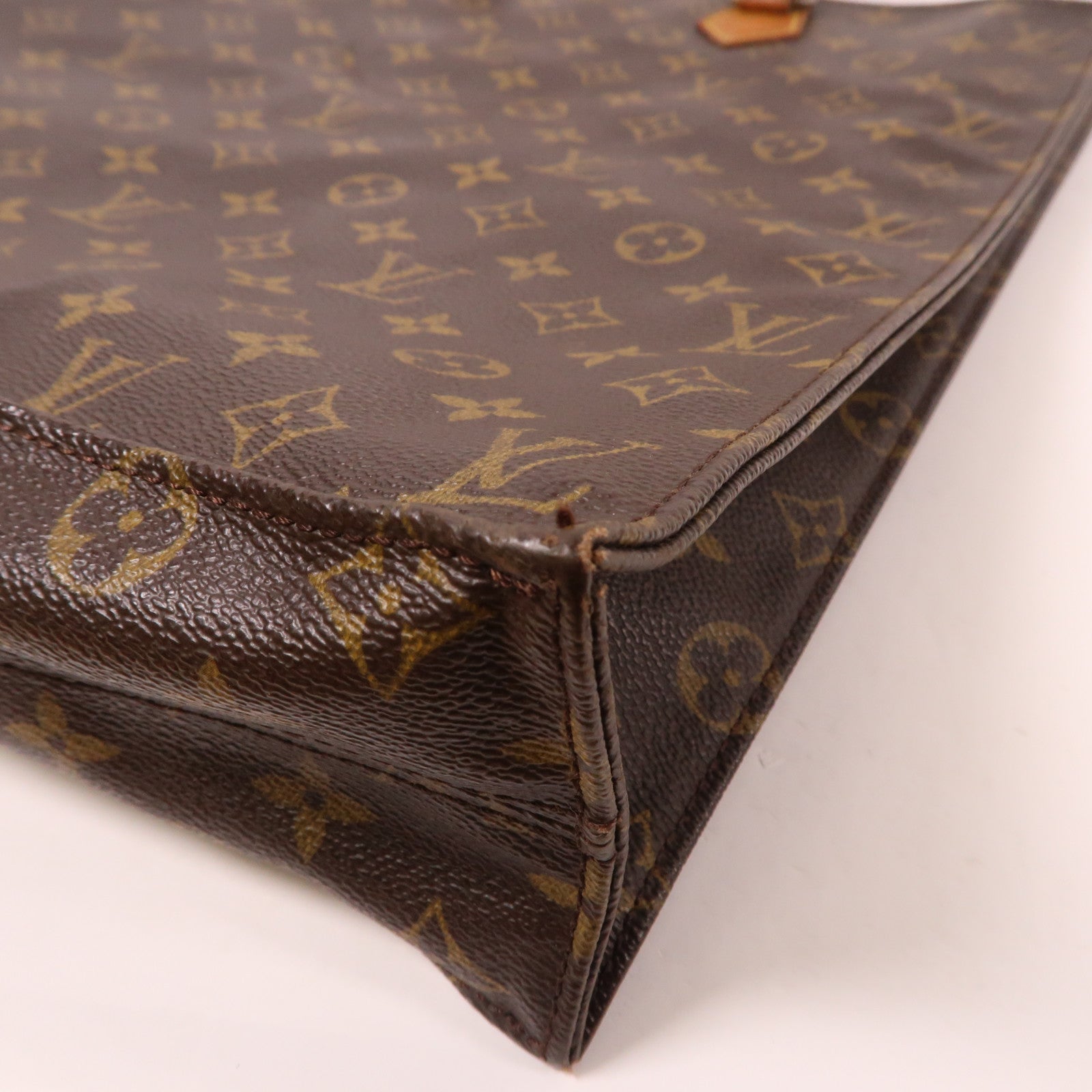 LOUIS VUITTON Monogram Sac Plat金扣手挽袋啡色