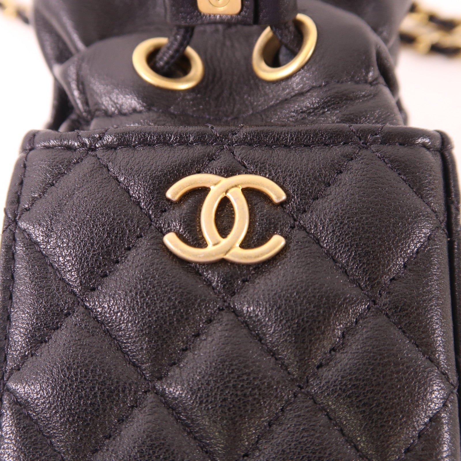 CHANEL 羊皮皮革Mini Bucket Box金扣鏈帶肩背袋