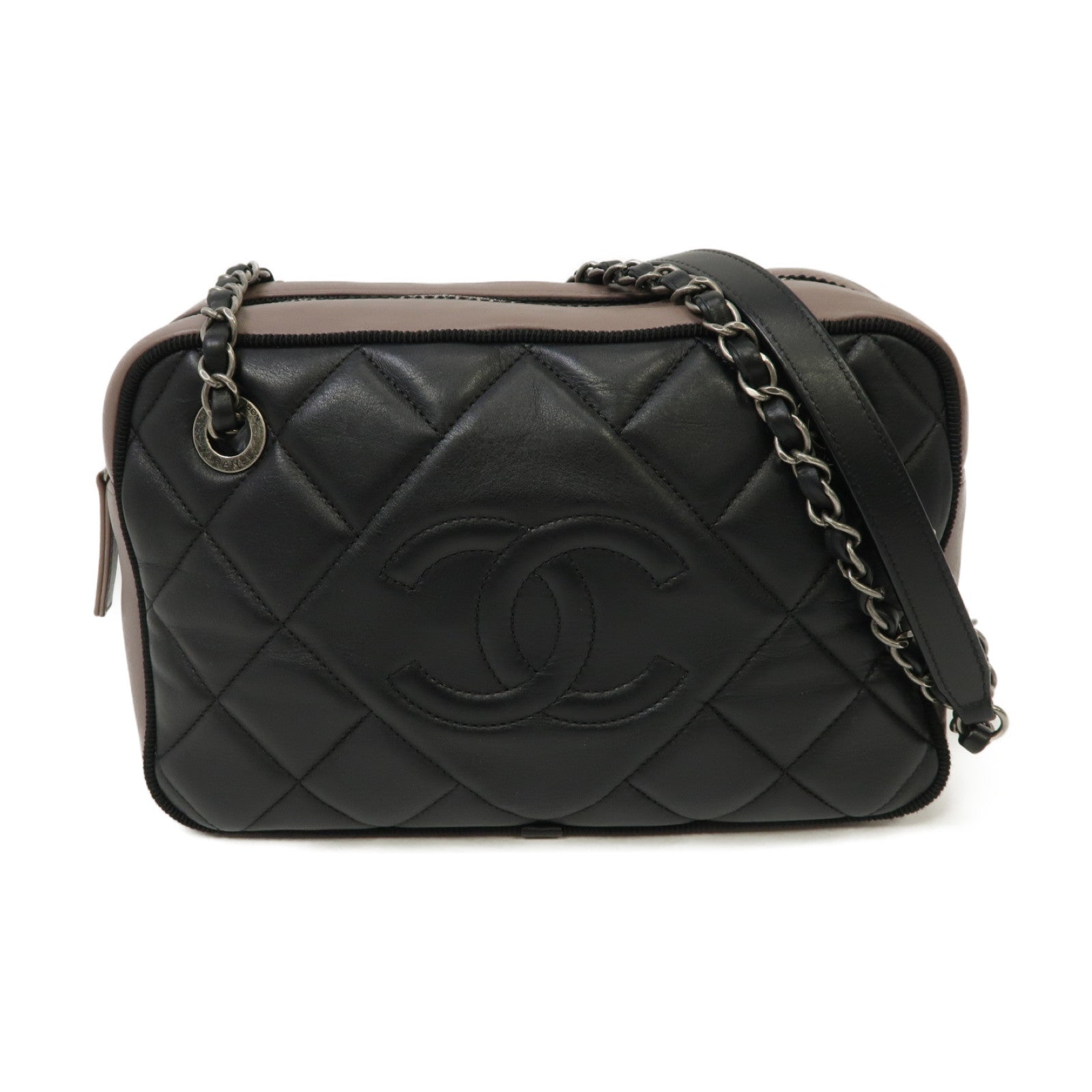CHANEL 【激減優惠】菱格牛皮皮革Chain Shoulder銀扣鏈帶肩背袋黑色