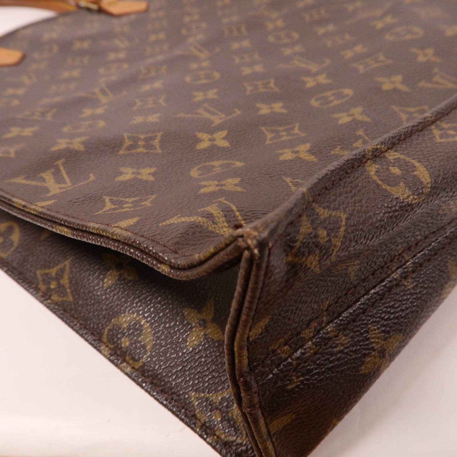LOUIS VUITTON Monogram Sac Plat金扣手挽袋啡色