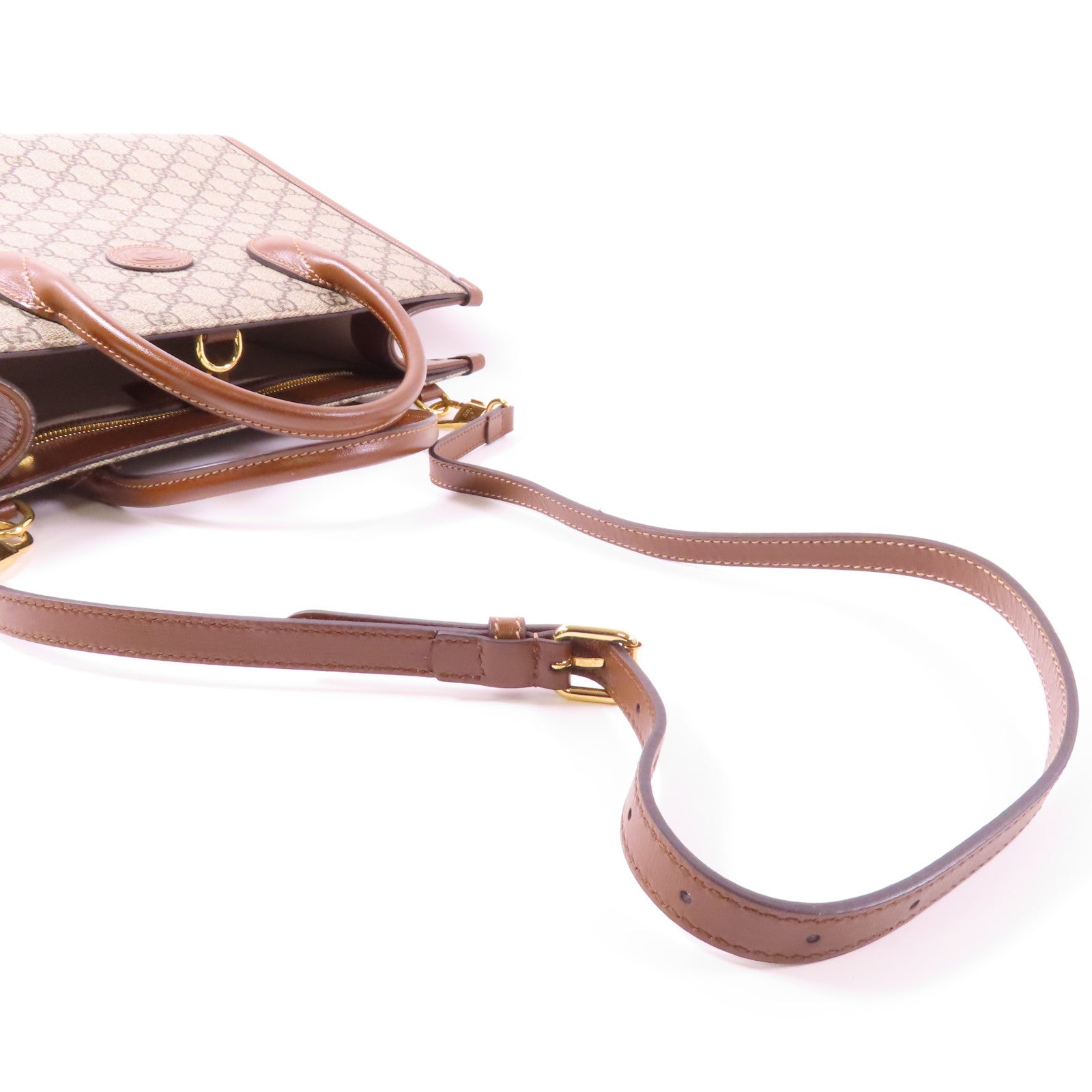 GUCCI 【激減優惠】塗層帆布GG SUPREME Shoulder Bag金扣手挽肩背兩用袋啡色