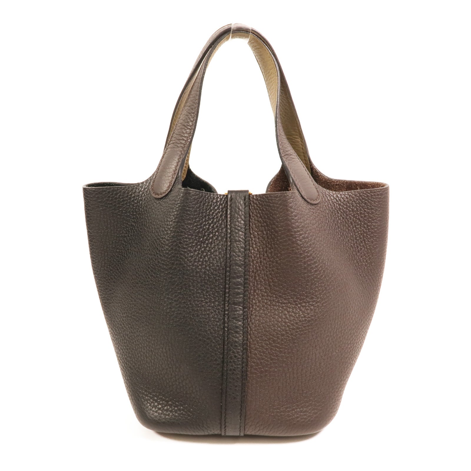 HERMES Clemence皮革Picotin PM金扣手挽袋Noir/Ebene