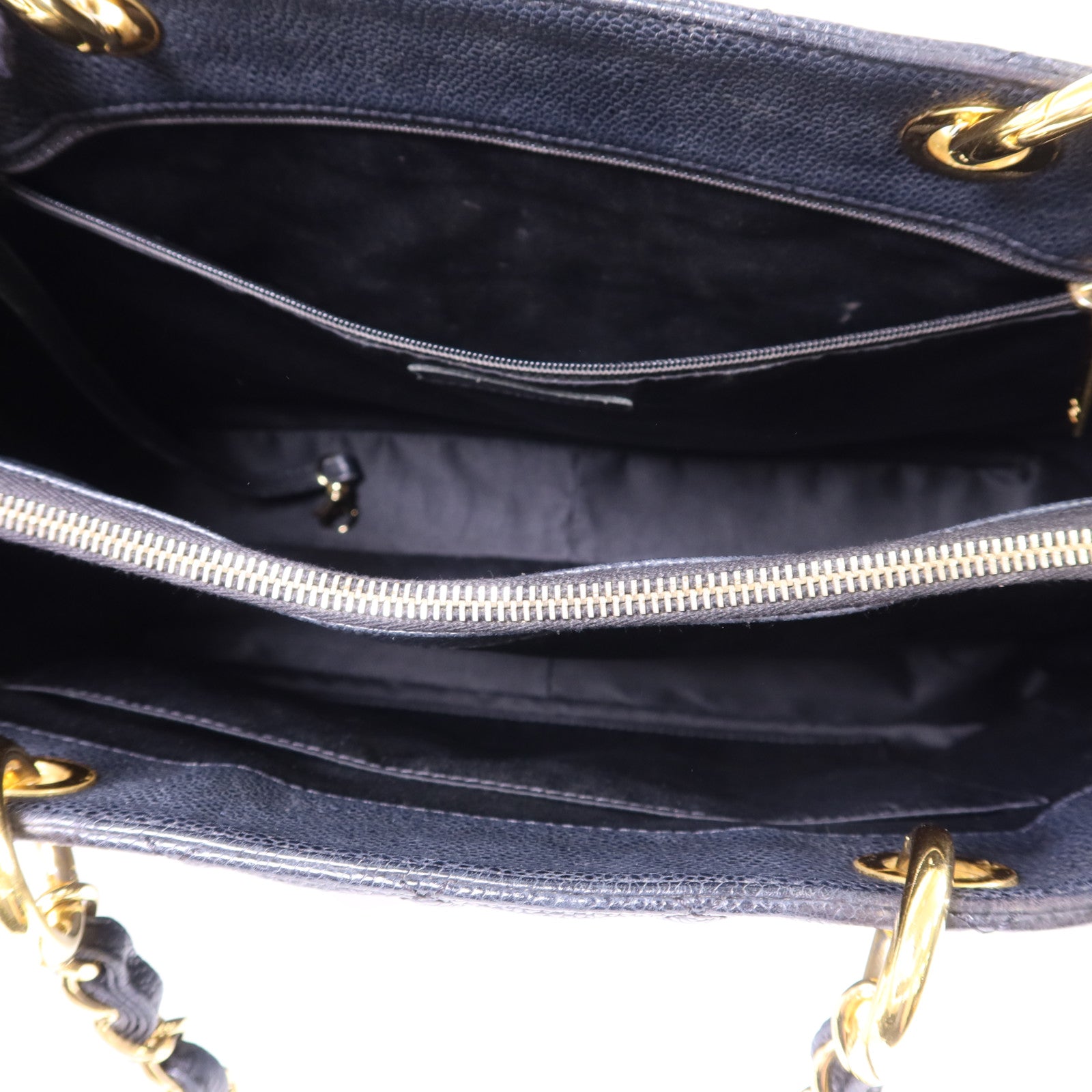 CHANEL 牛皮皮革GST Grand Shopping Tote Bag金扣鏈帶肩背袋