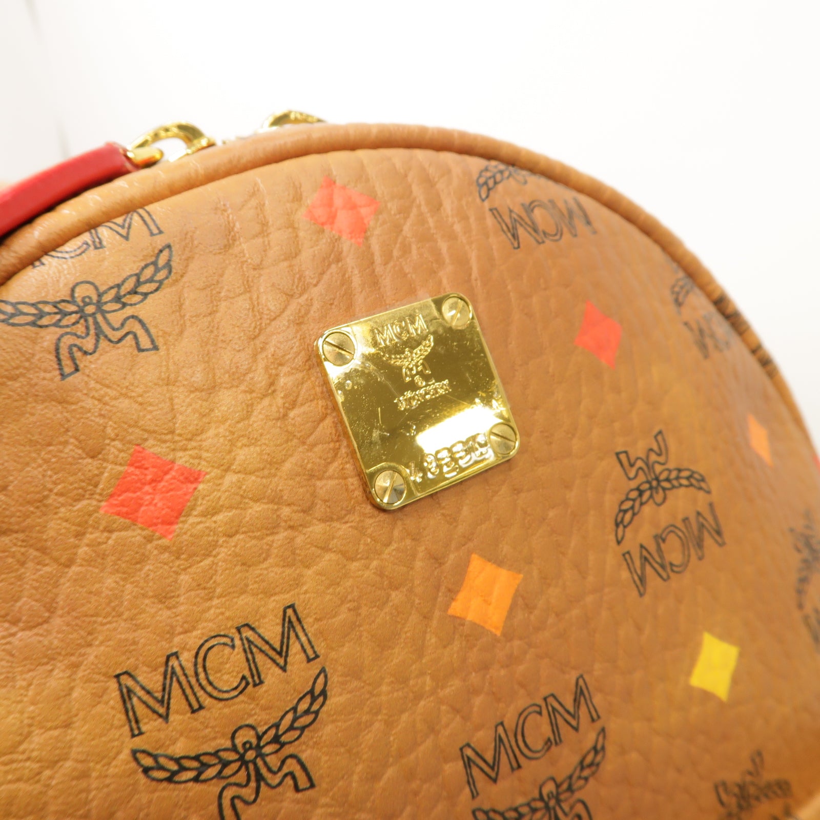 MCM 塗層帆布Backpack金扣背包棕色