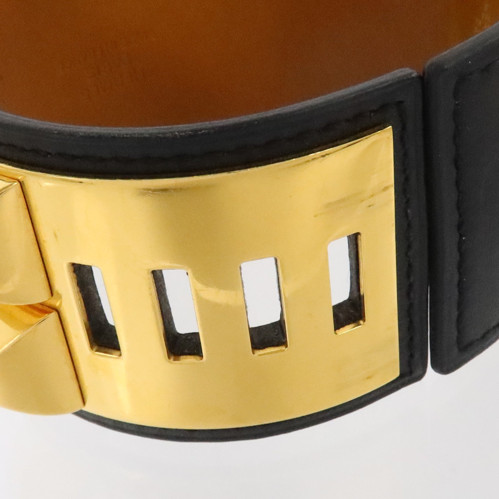 HERMES Swift皮革/金屬Collier De Chien Bracelet金扣手鏈Black