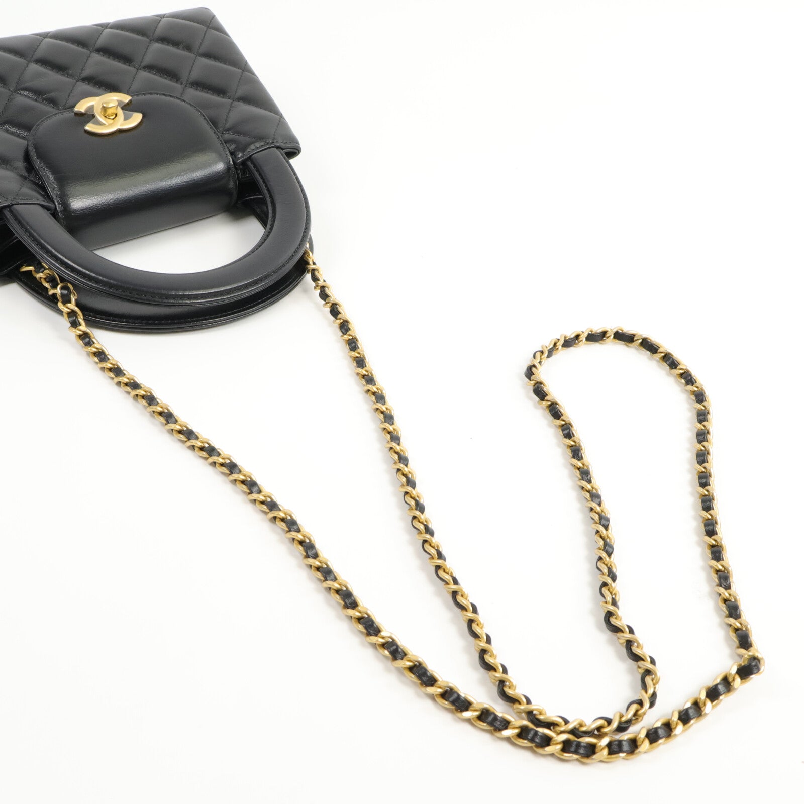CHANEL 牛皮皮革Kelly Mini鏈帶手挽肩背兩用袋