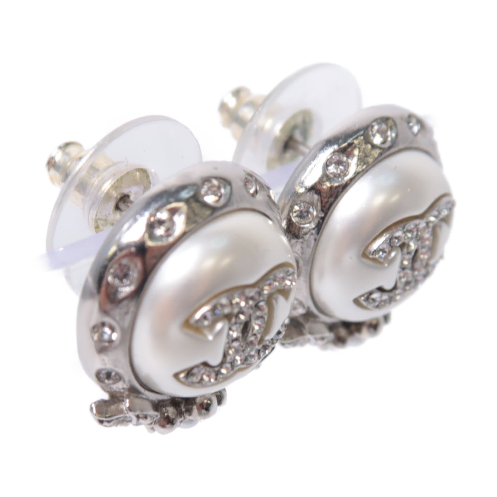 CHANEL 【激減優惠】PVC金屬Earrings耳環銀色/白色