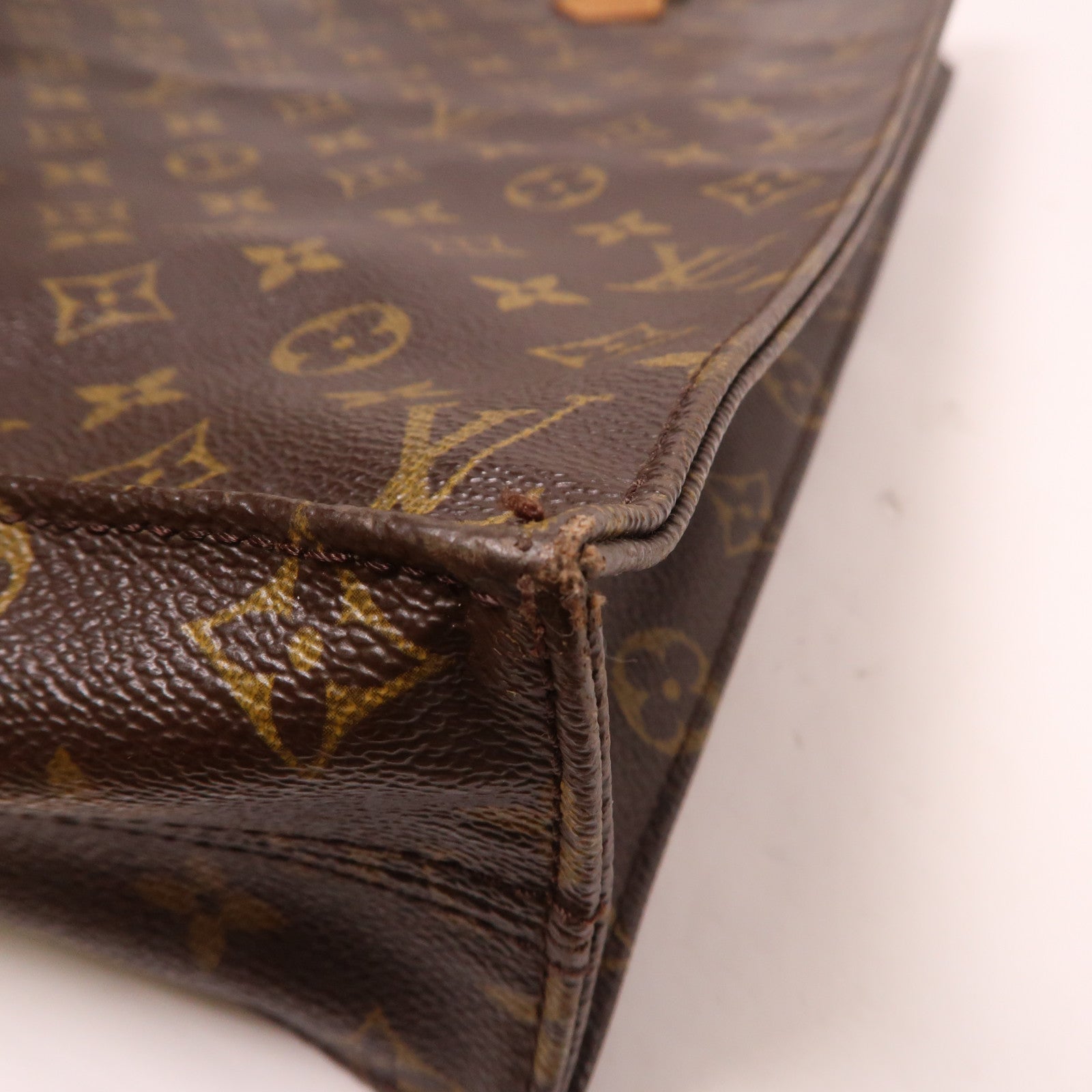 LOUIS VUITTON Monogram Sac Plat金扣手挽袋啡色