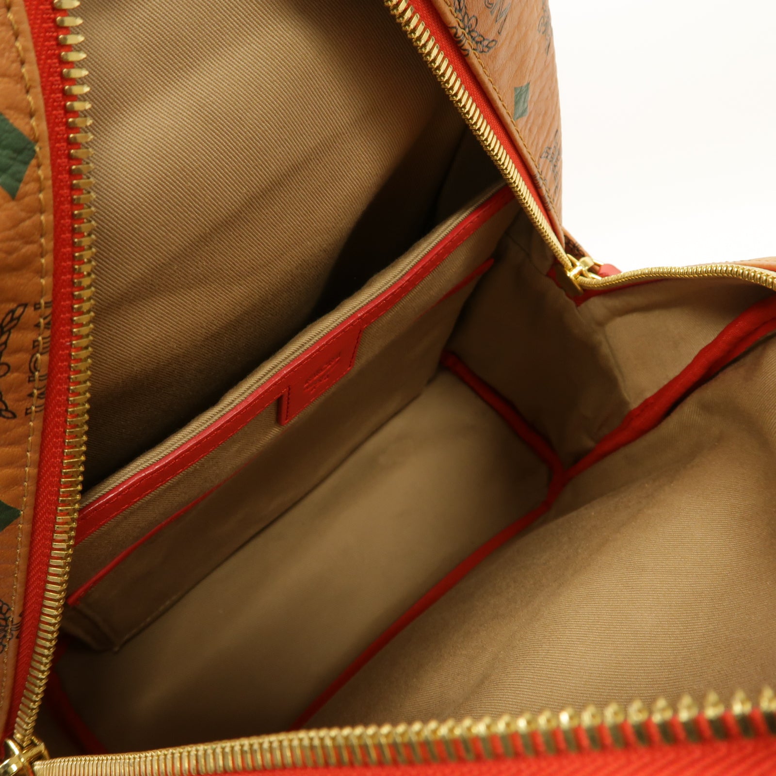 MCM 塗層帆布Backpack金扣背包棕色