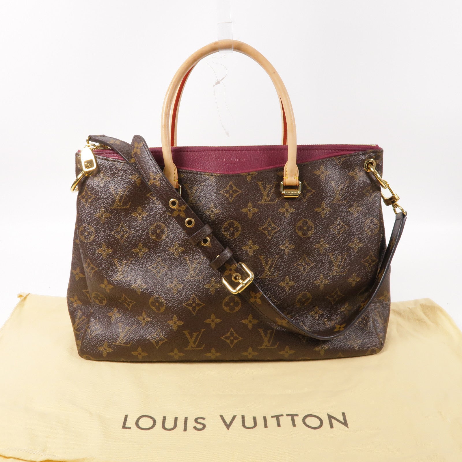 LOUIS VUITTON Monogram Pallas MM金扣手挽肩背兩用袋紅色/啡色