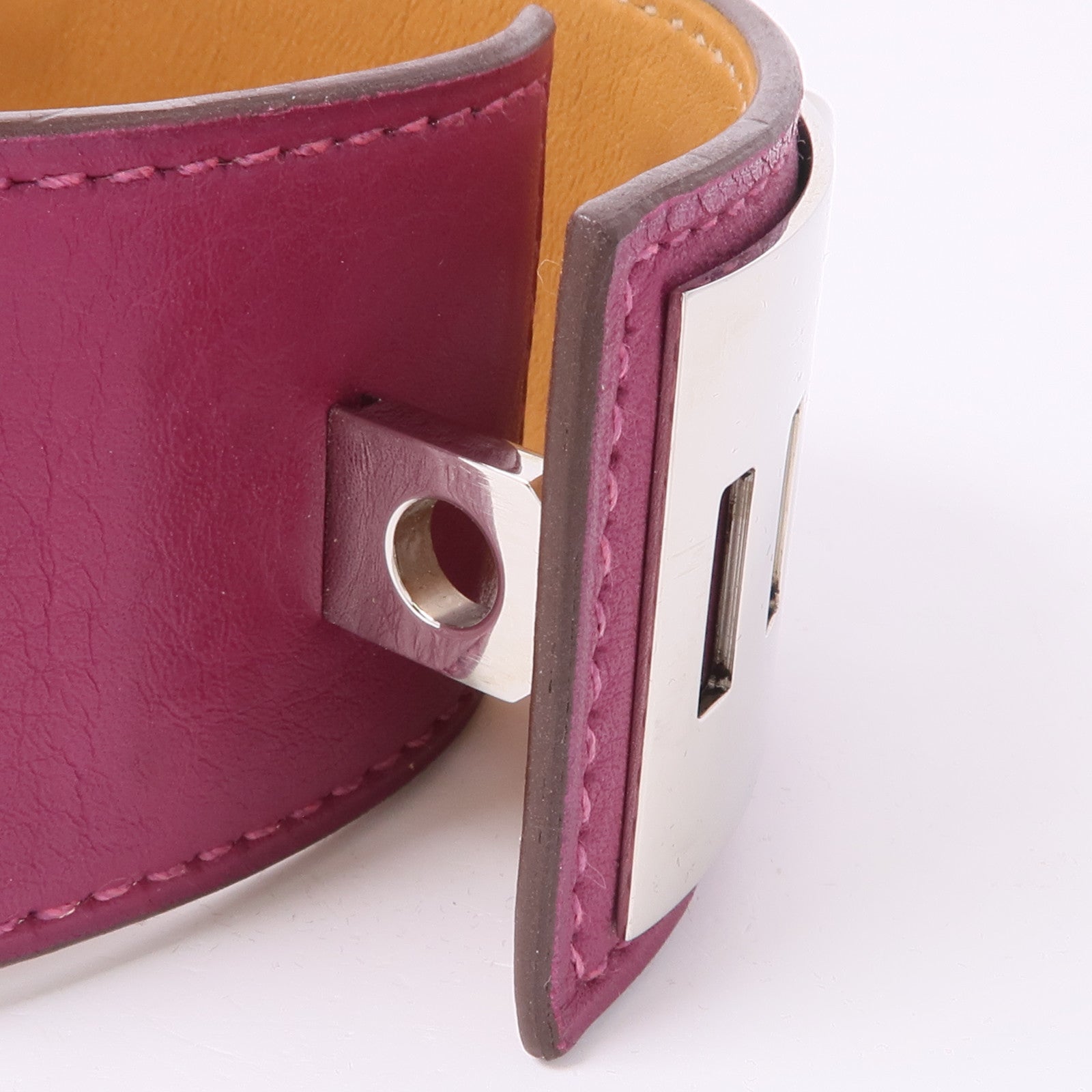 HERMES Swift皮革Collier de Chien銀扣手鐲Cyclamen