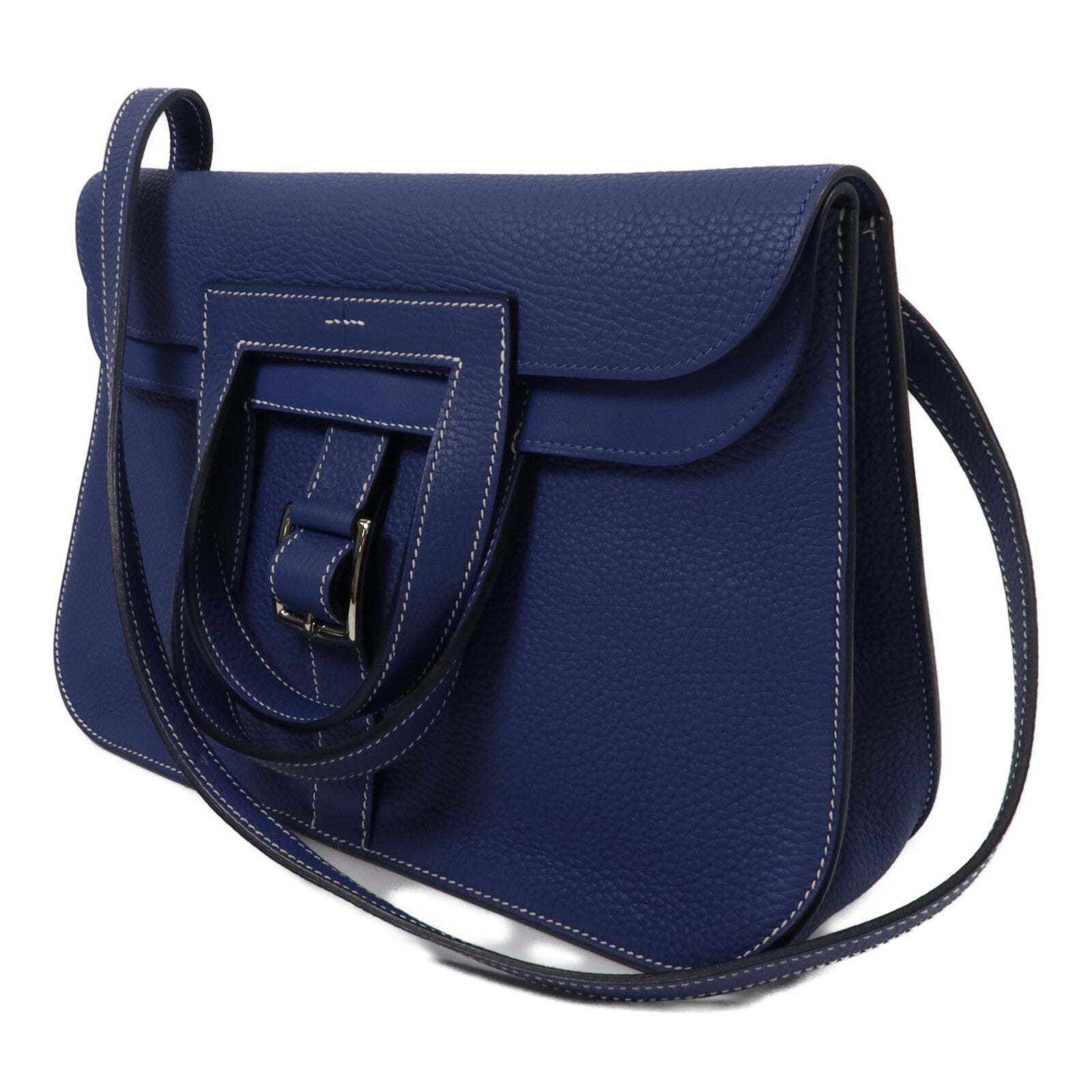 HERMES Clemence皮革Halzan 31手挽肩背兩用袋Bleu Brighton