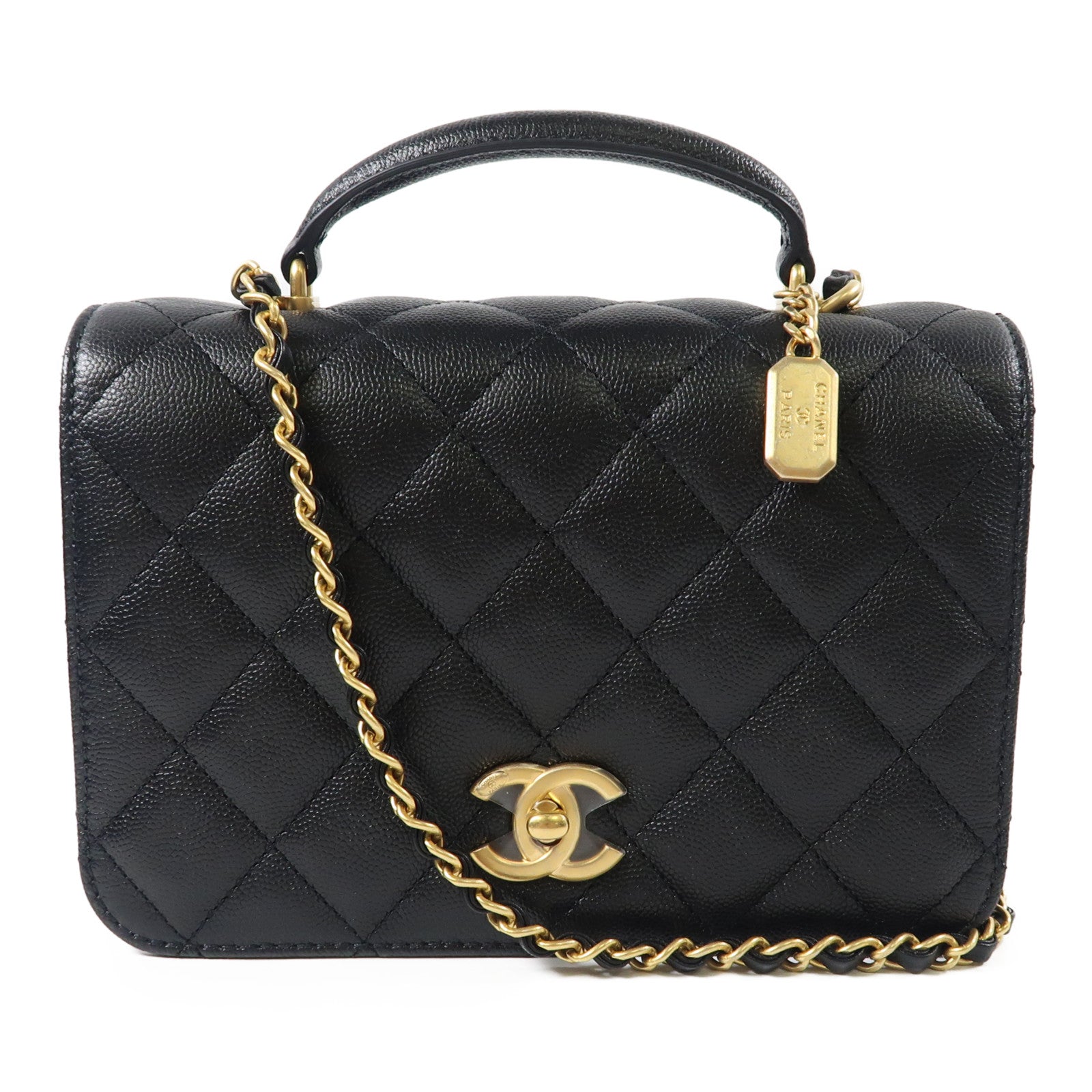 CHANEL 【激減優惠】牛皮皮革Chain Shoulder金扣肩背袋黑色