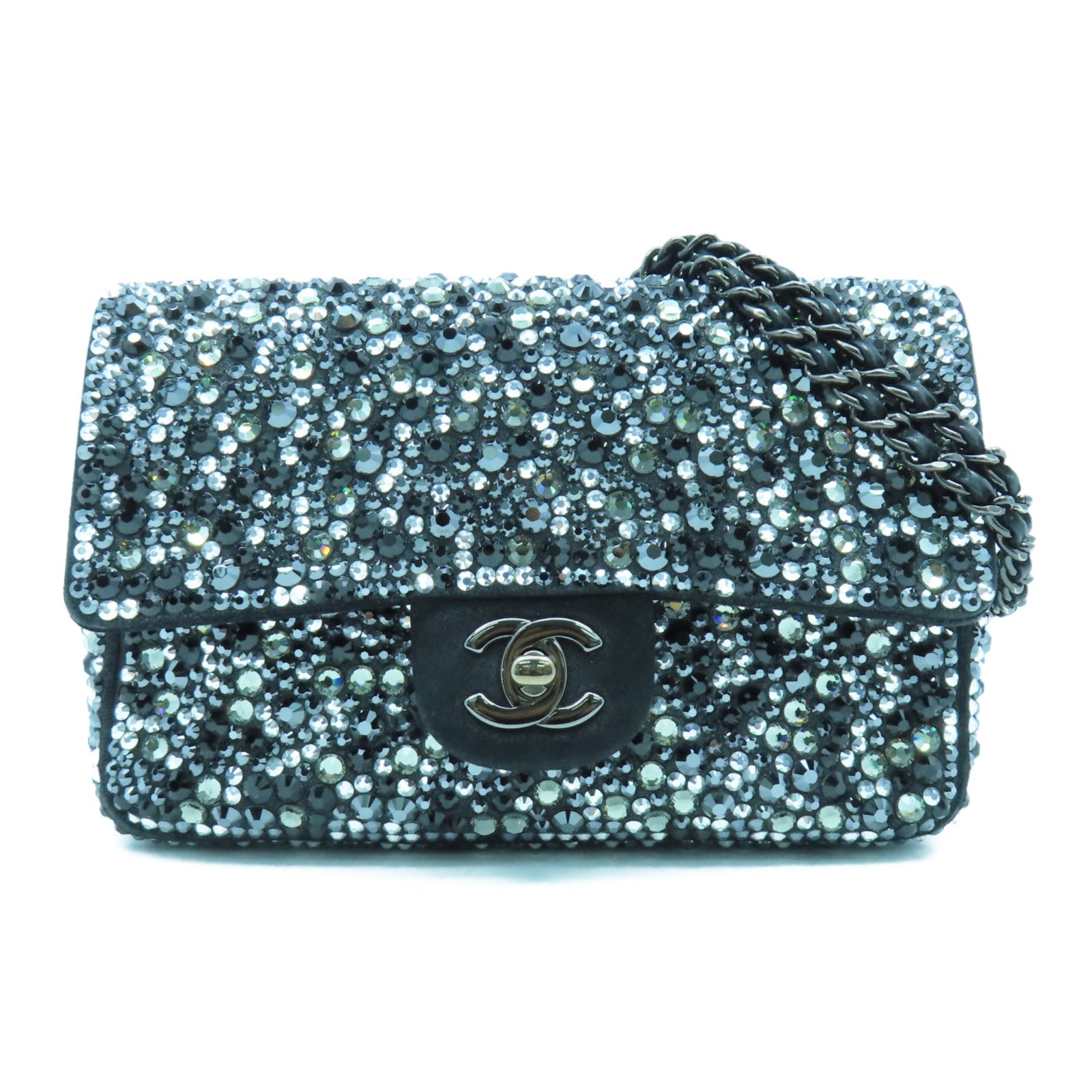 CHANEL 【清倉大減價】麂皮皮革/水晶Chain Shoulder Bag鏈帶肩背袋黑色