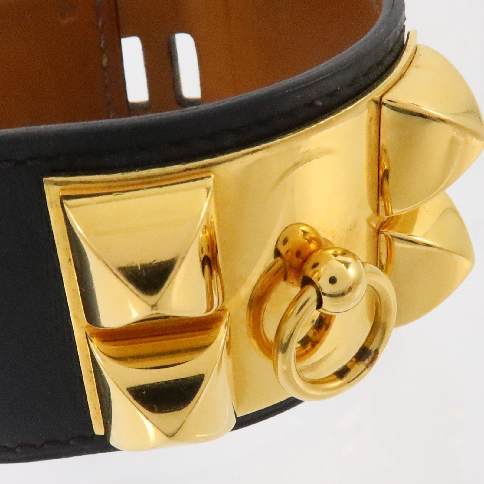 HERMES Swift皮革/金屬Collier De Chien Bracelet金扣手鏈Black