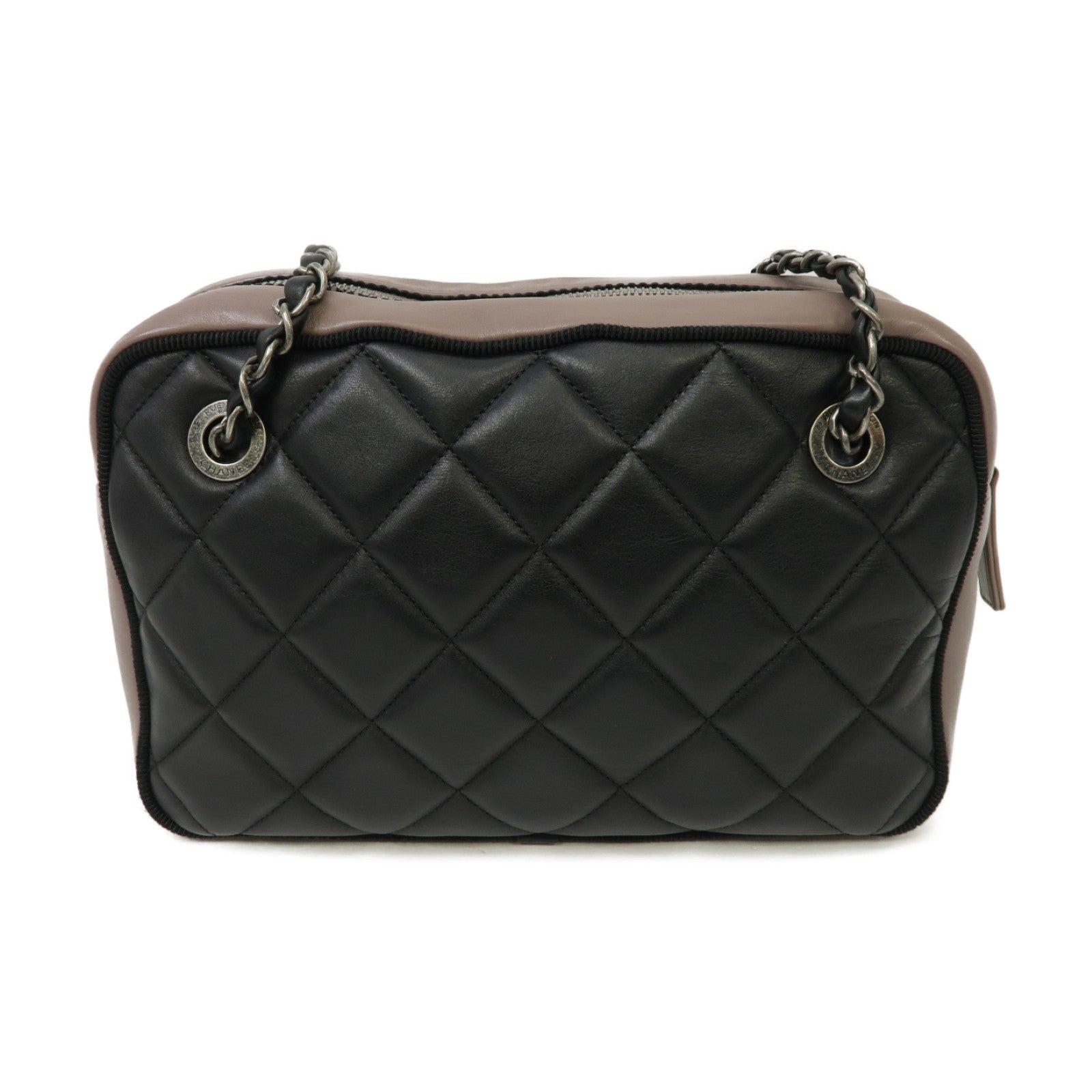 CHANEL 【激減優惠】菱格牛皮皮革Chain Shoulder銀扣鏈帶肩背袋黑色