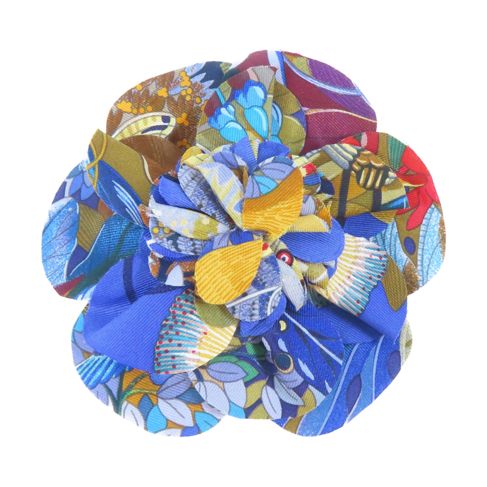 HERMES 絲質ACCESSOIRES FLEUR EN TWILL銀扣髮夾藍色