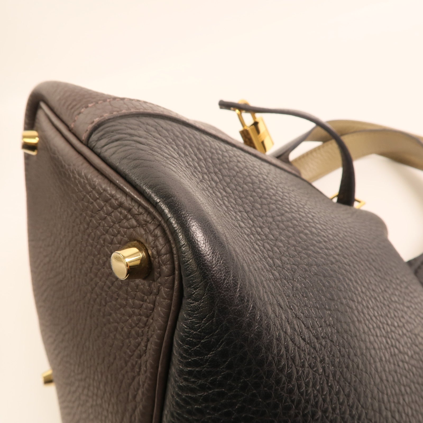 HERMES Clemence皮革Picotin PM金扣手挽袋Noir/Ebene