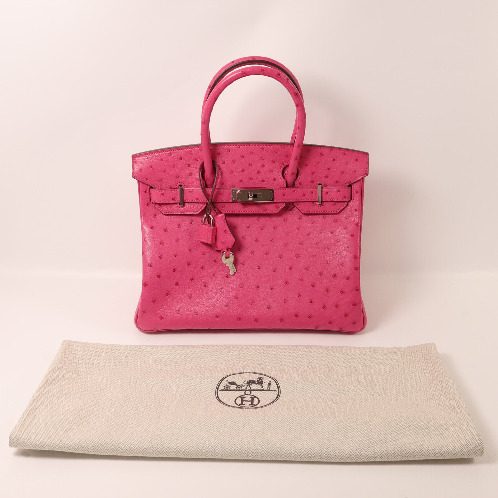 HERMES 鴕鳥皮革Birkin 30手挽袋Rose Tyrien