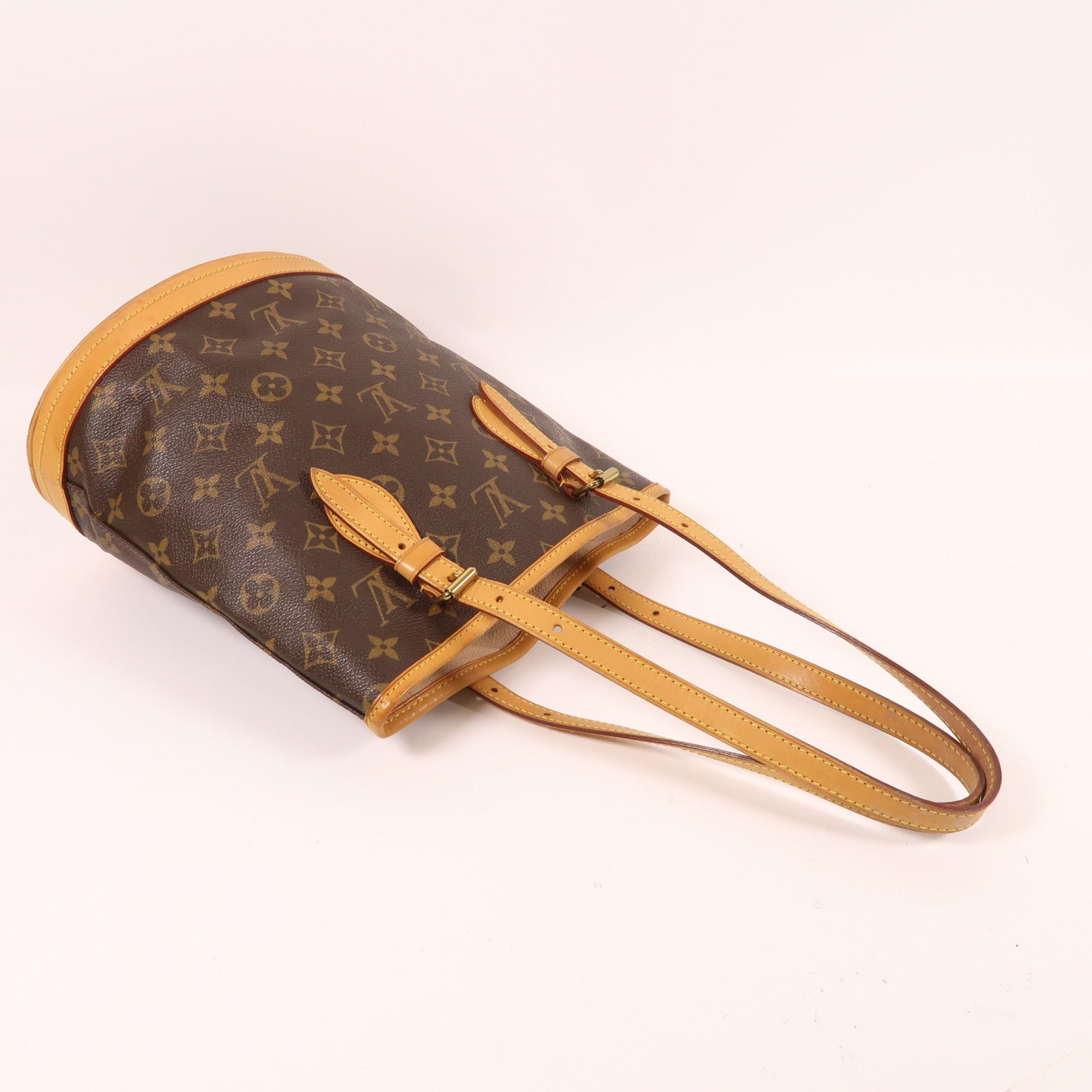 LOUIS VUITTON Monogram Petit Bucket金扣肩背袋棕色