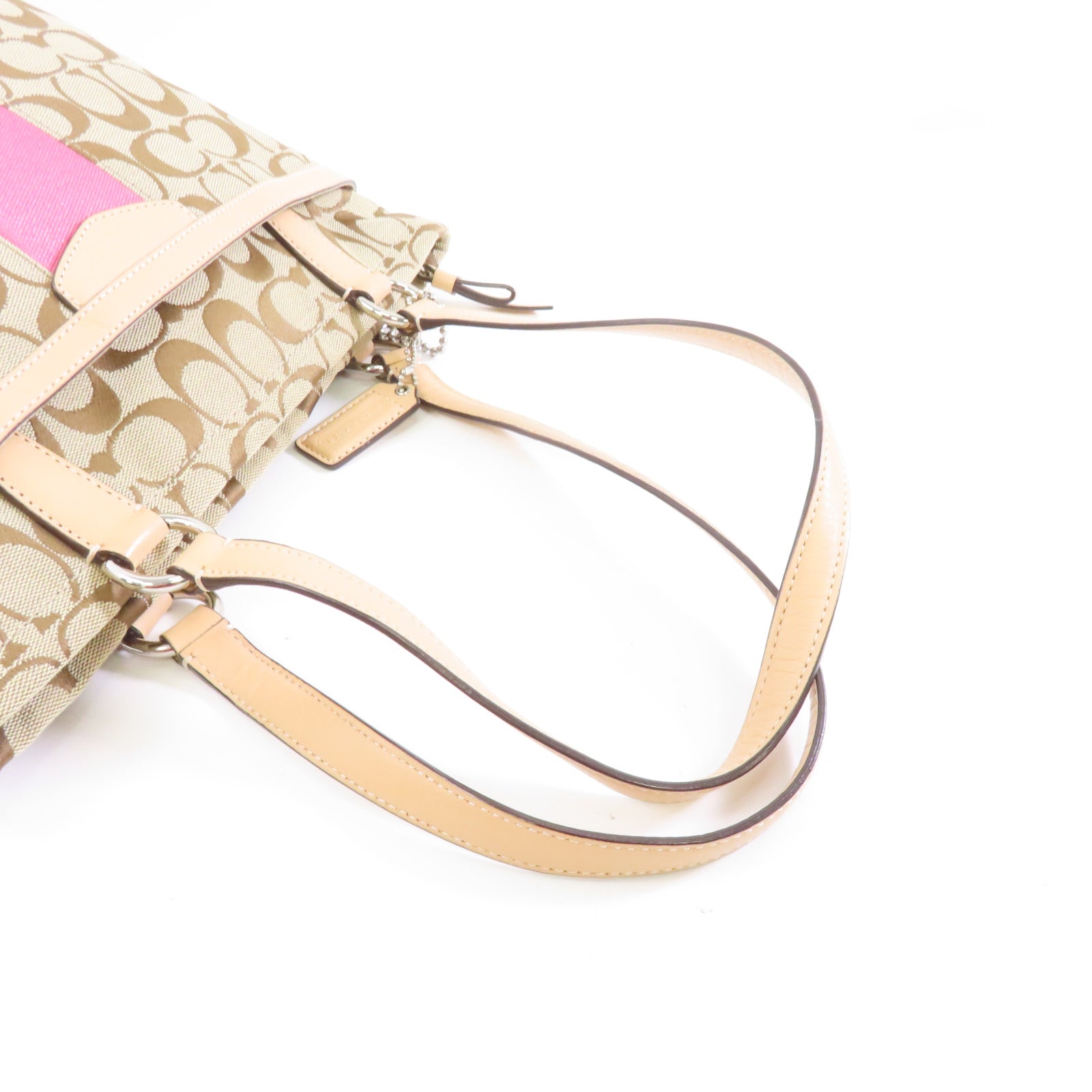 COACH 【激減優惠】帆布Tote Bag銀扣手挽袋啡色/粉紅色