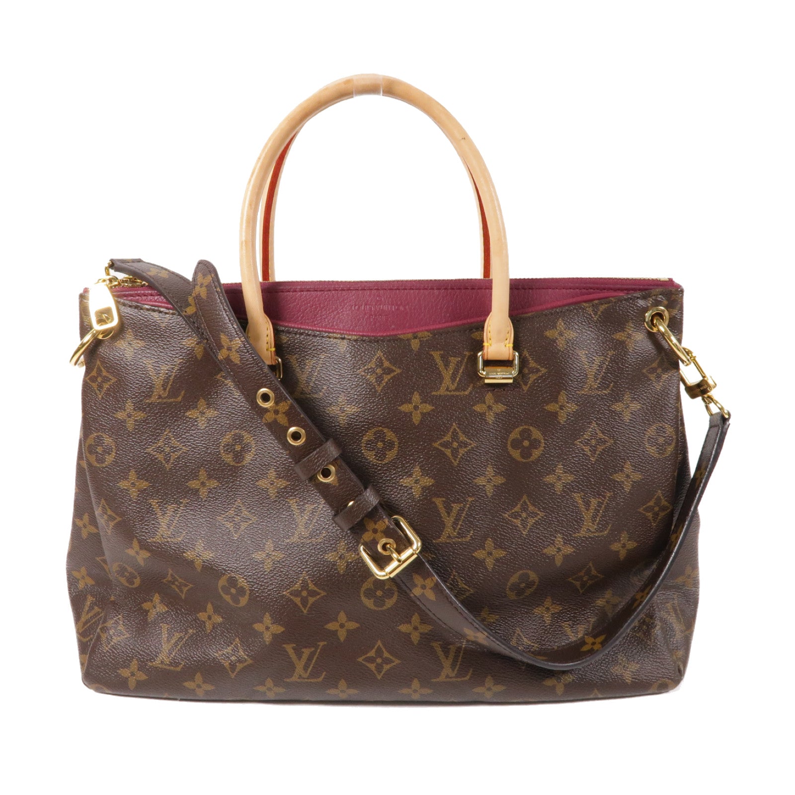 LOUIS VUITTON Monogram Pallas MM金扣手挽肩背兩用袋紅色/啡色