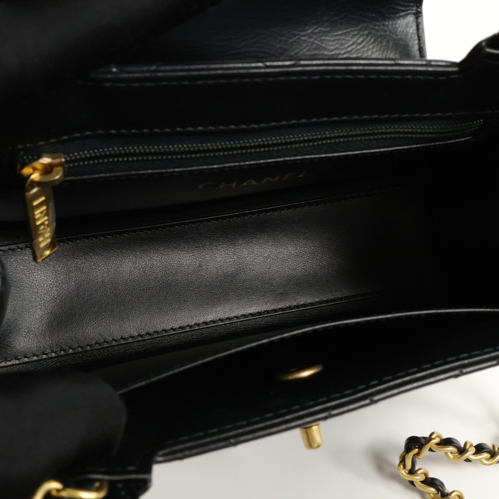 CHANEL 牛皮皮革Kelly Mini鏈帶手挽肩背兩用袋