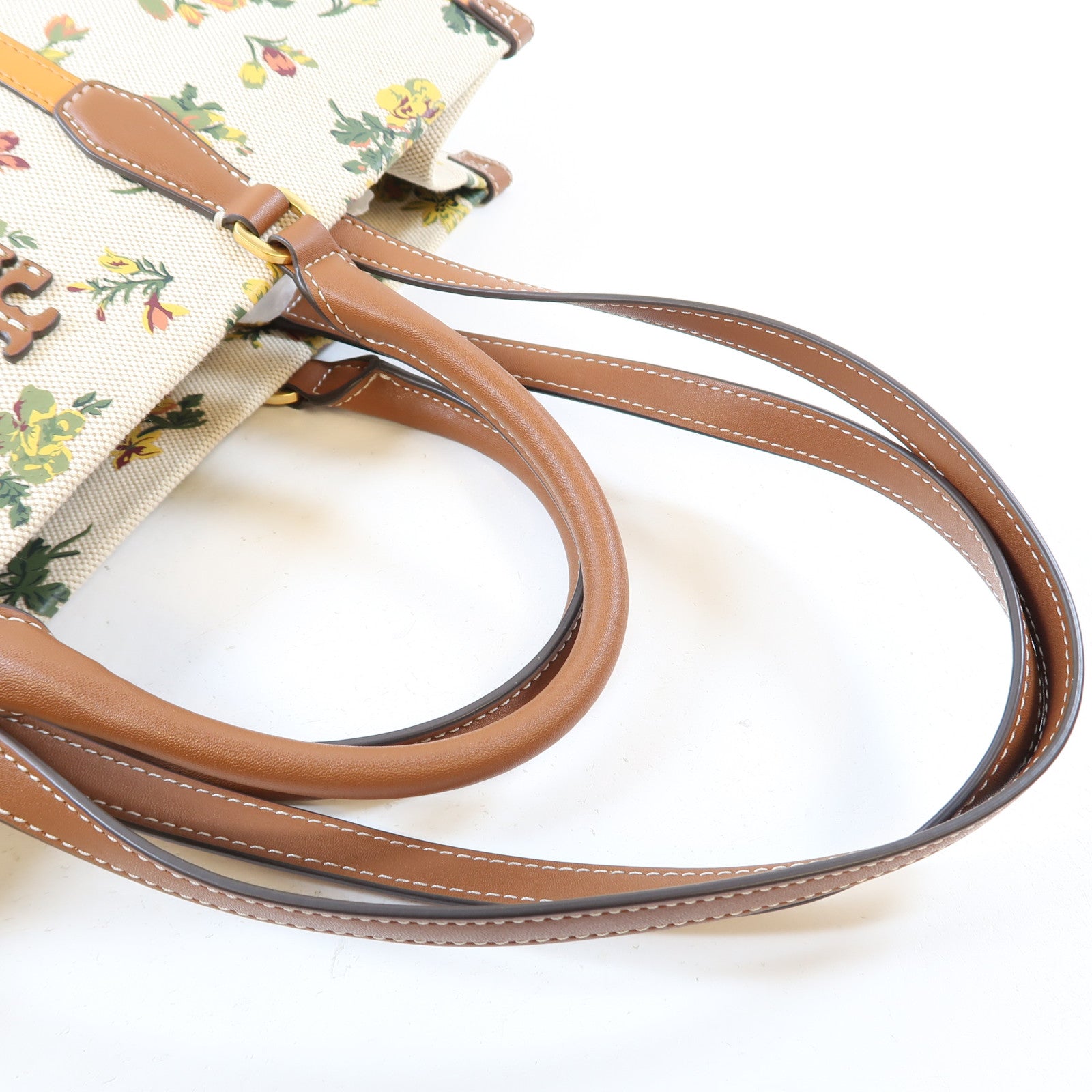 Tory Burch 帆布/牛皮皮革Tote Bag金扣手挽肩背兩用袋米色/黃色/綠色