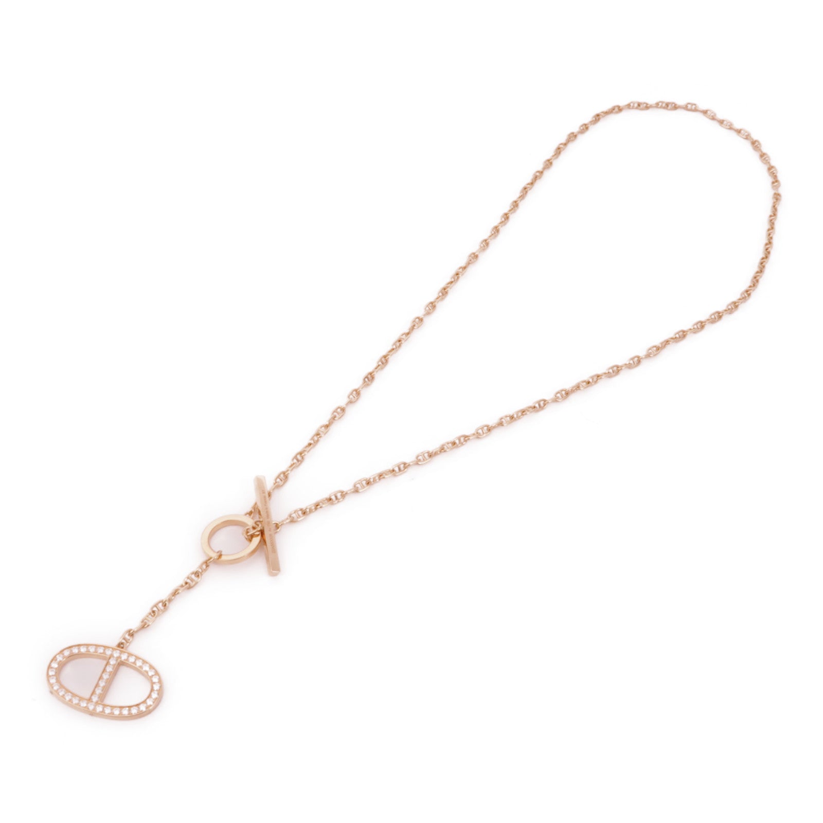 HERMES 18K玫瑰金Chaine D'Ancre Contour Pendent鑽石項鍊