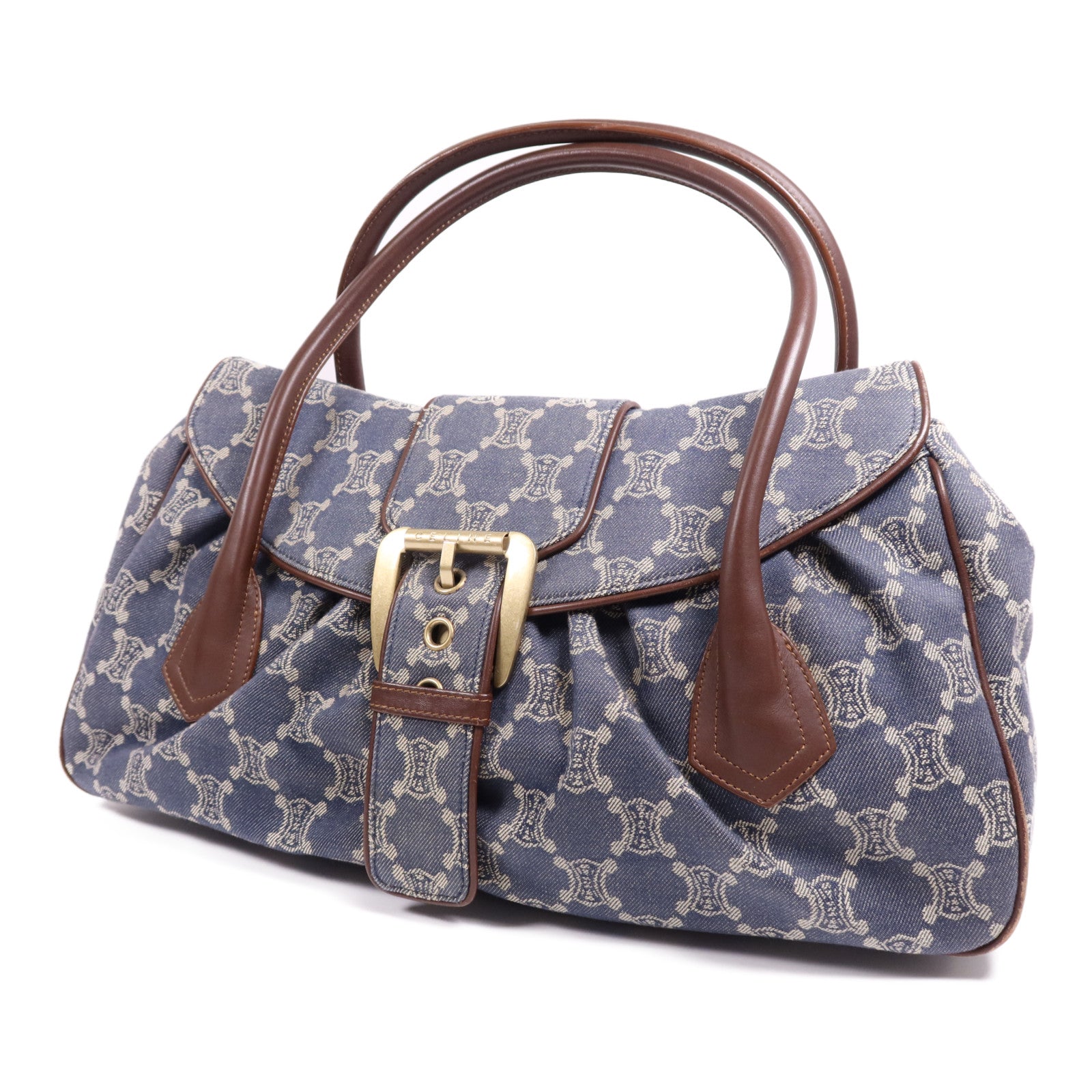 CELINE 牛仔布/皮革Macadam Hand Bag金扣手挽袋