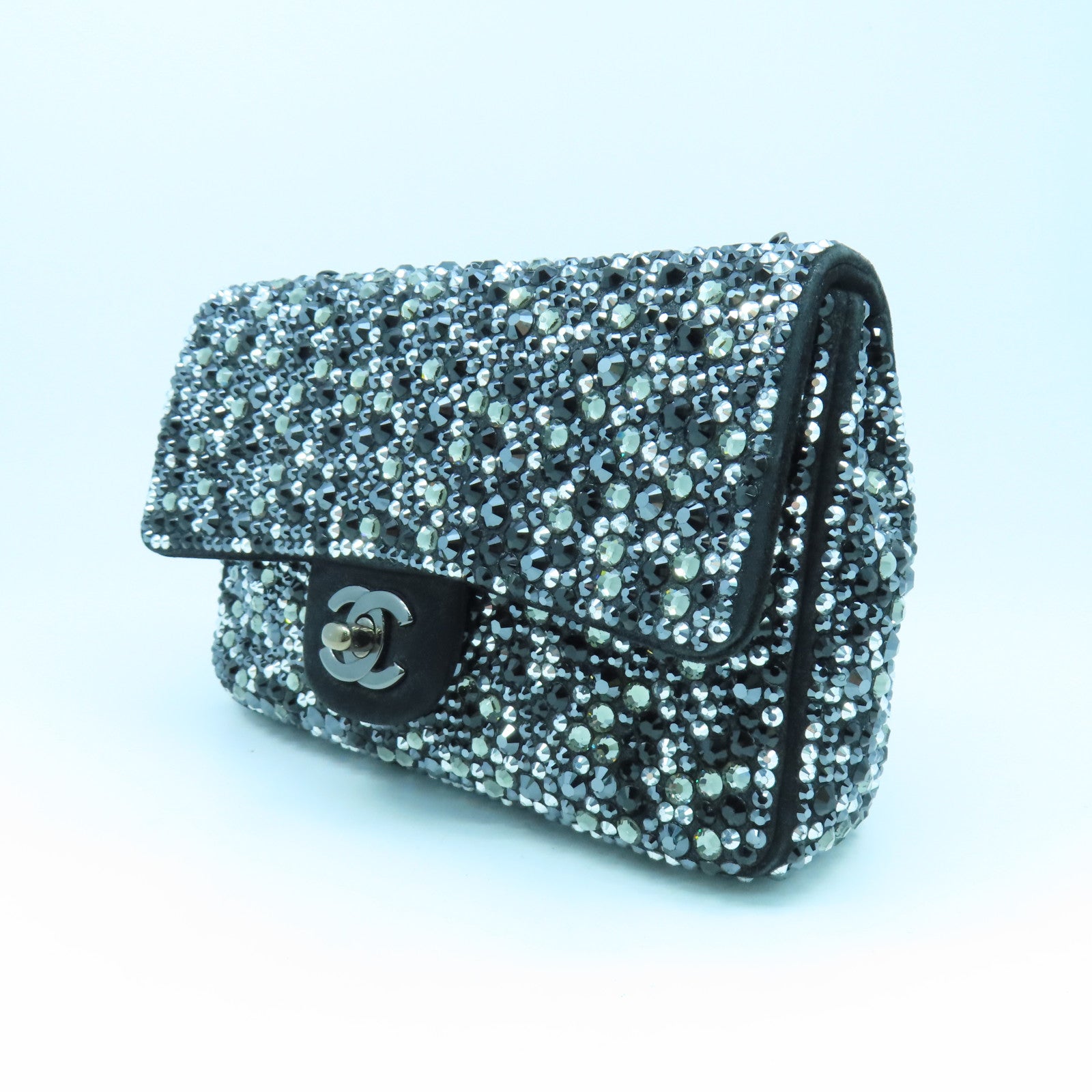 CHANEL 【清倉大減價】麂皮皮革/水晶Chain Shoulder Bag鏈帶肩背袋黑色