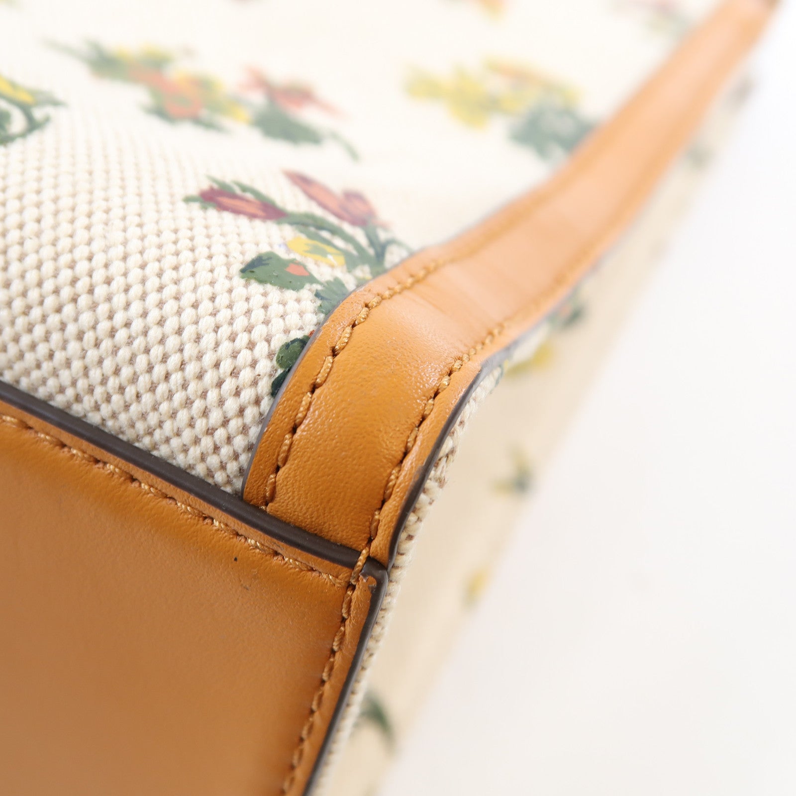 Tory Burch 帆布/牛皮皮革Tote Bag金扣手挽肩背兩用袋米色/黃色/綠色