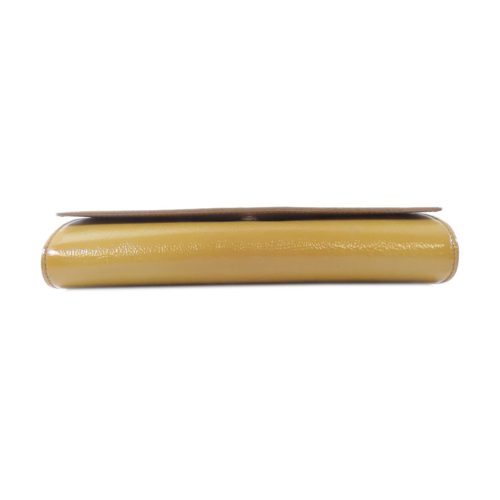 YVES SAINT LAURENT 漆皮皮革Clutch銀扣手拿包芥末色