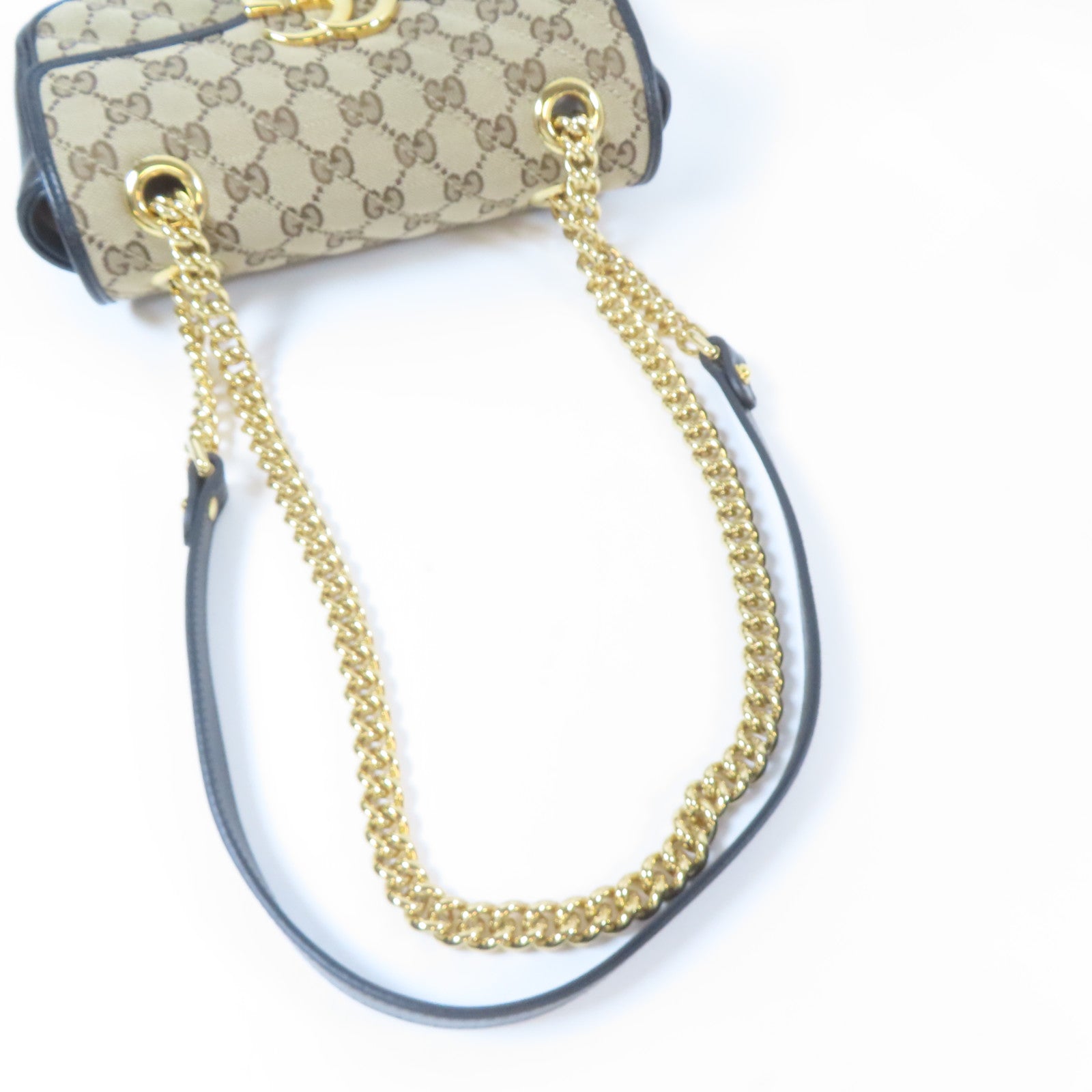 GUCCI 斜紋帆布GG Marmont金扣鏈帶肩背袋黑色/啡色