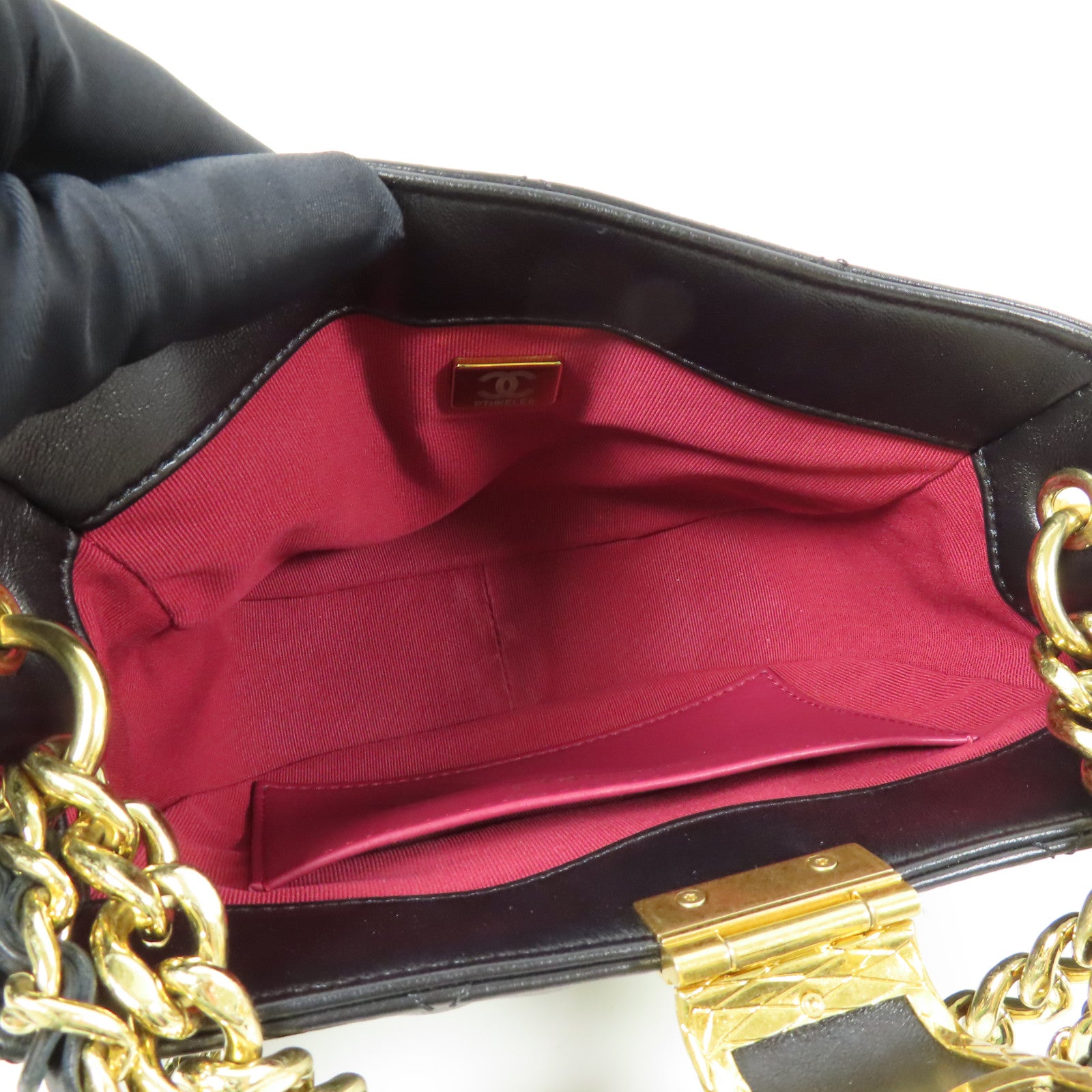 CHANEL 羊皮皮革Hobo Handbag金扣手挽肩背兩用袋