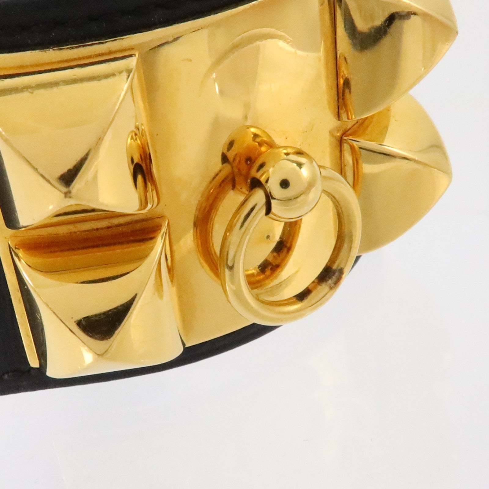 HERMES Swift皮革/金屬Collier De Chien Bracelet金扣手鏈Black