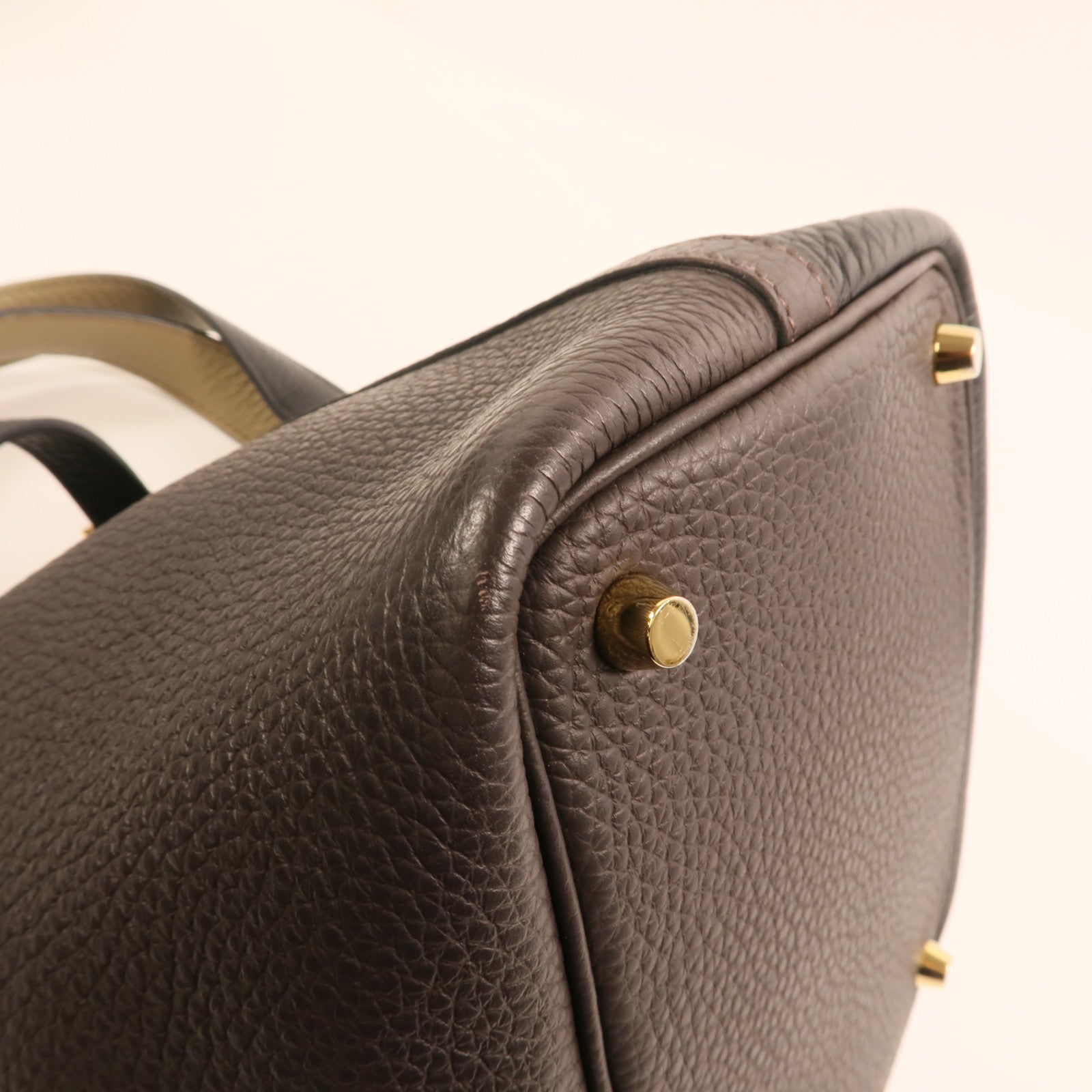 HERMES Clemence皮革Picotin PM金扣手挽袋Noir/Ebene