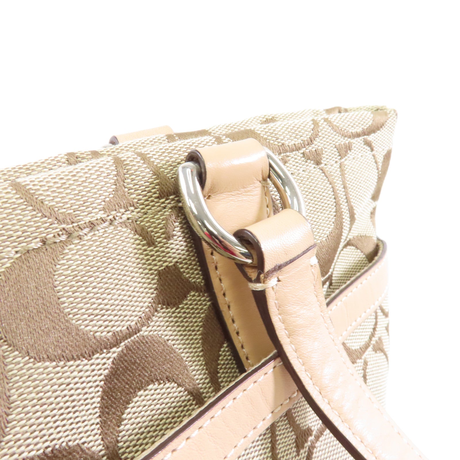 COACH 【激減優惠】帆布Tote Bag銀扣手挽袋啡色/粉紅色