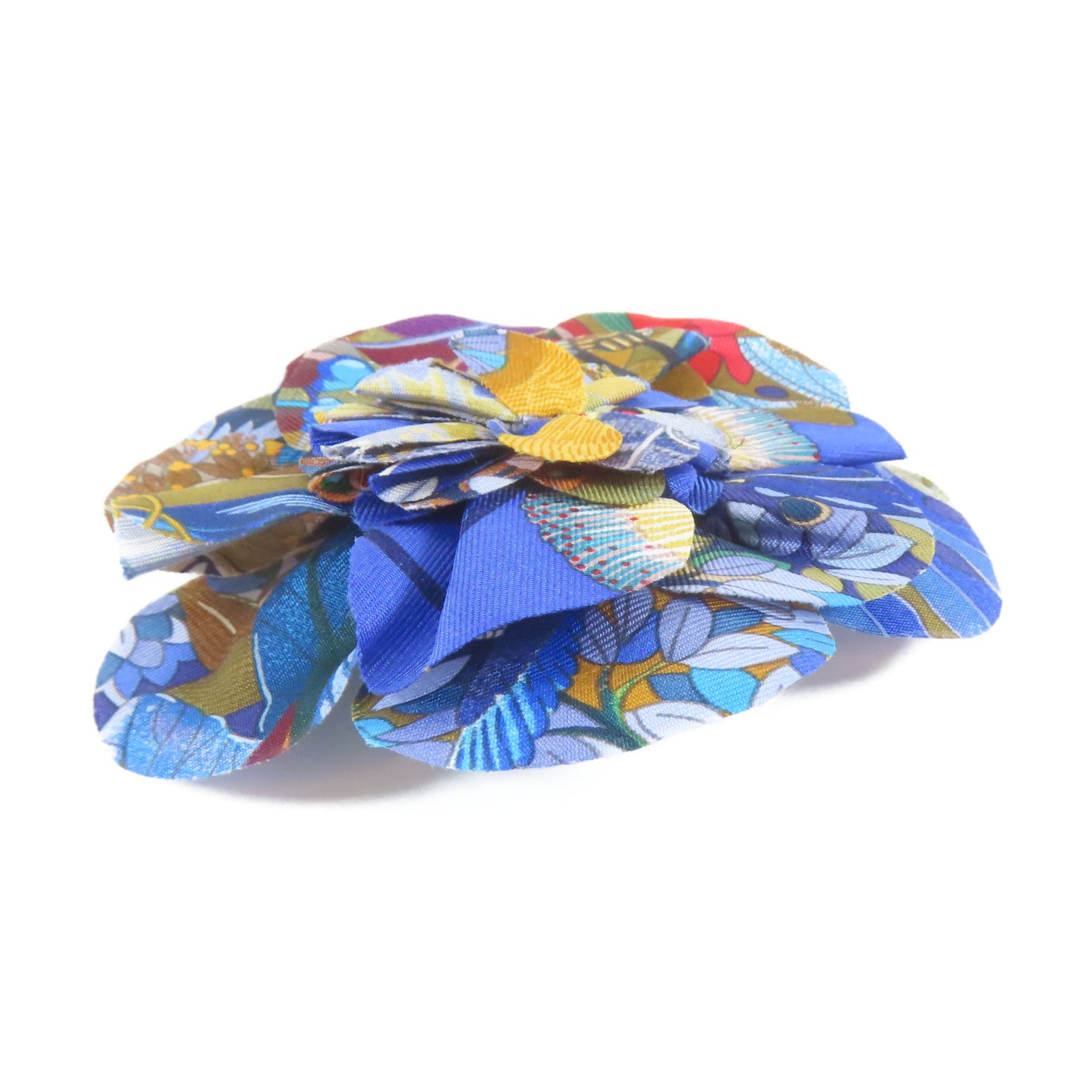 HERMES 絲質ACCESSOIRES FLEUR EN TWILL銀扣髮夾藍色