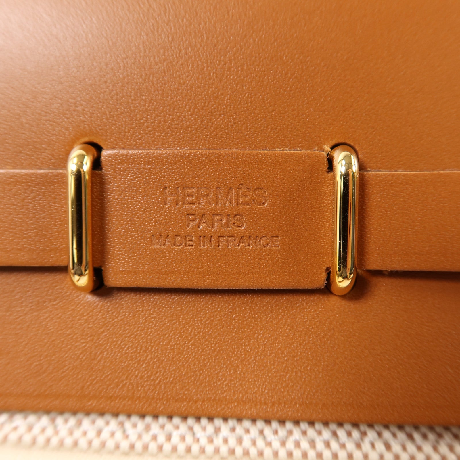 HERMES 帆布Mini Herbag金扣肩背袋Gold/Ecru
