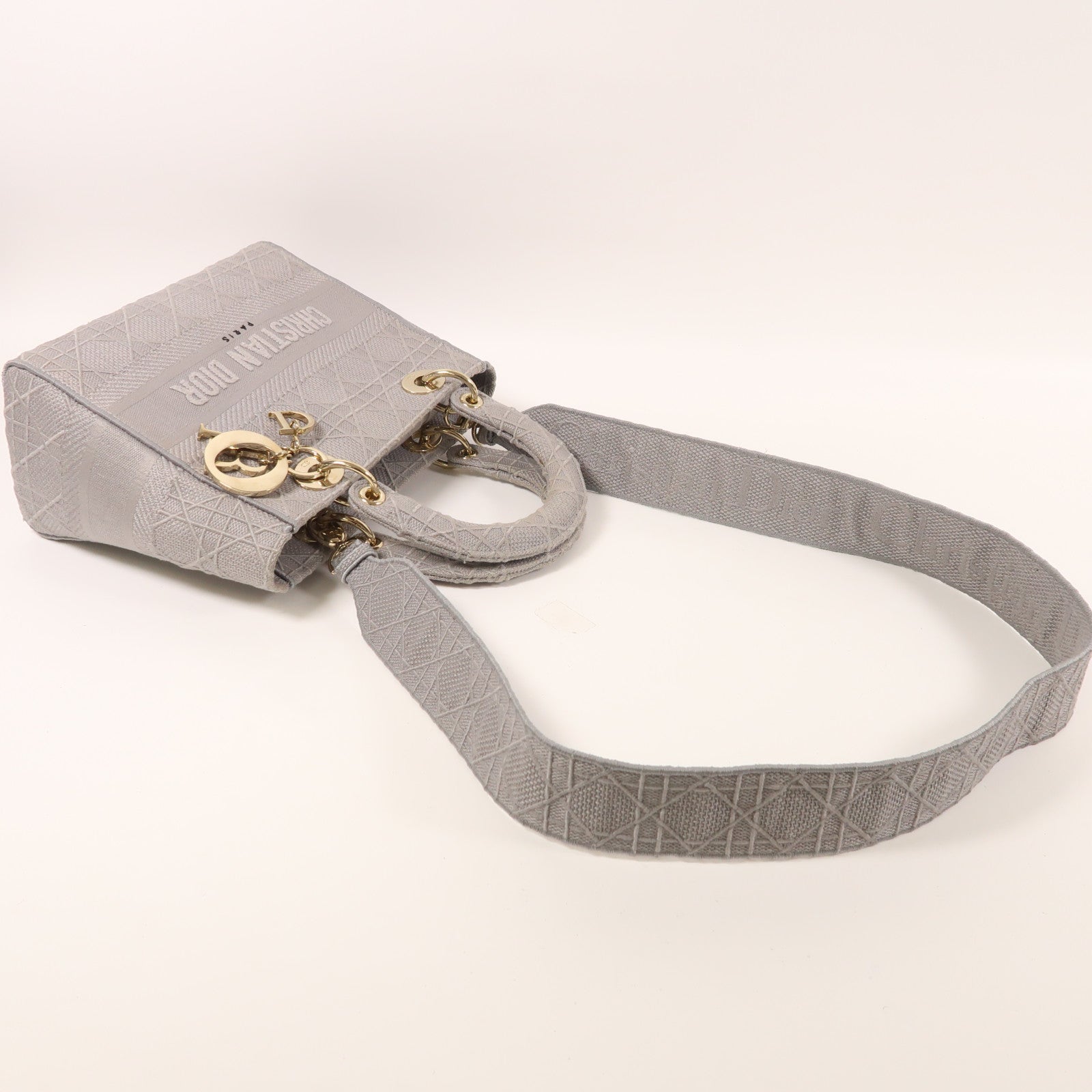 Dior 帆布Lady Dior金扣手挽肩背兩用袋